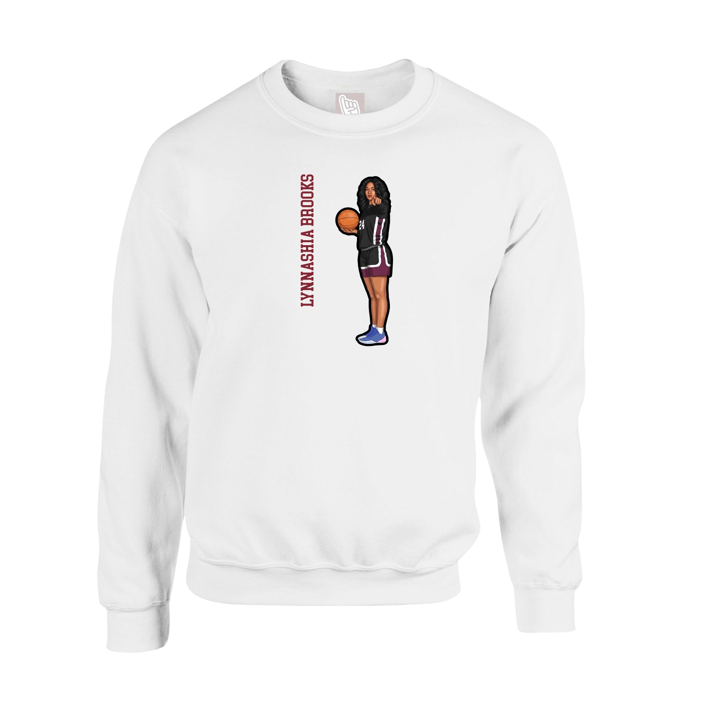 Fleece Crew — Name Vertical in White