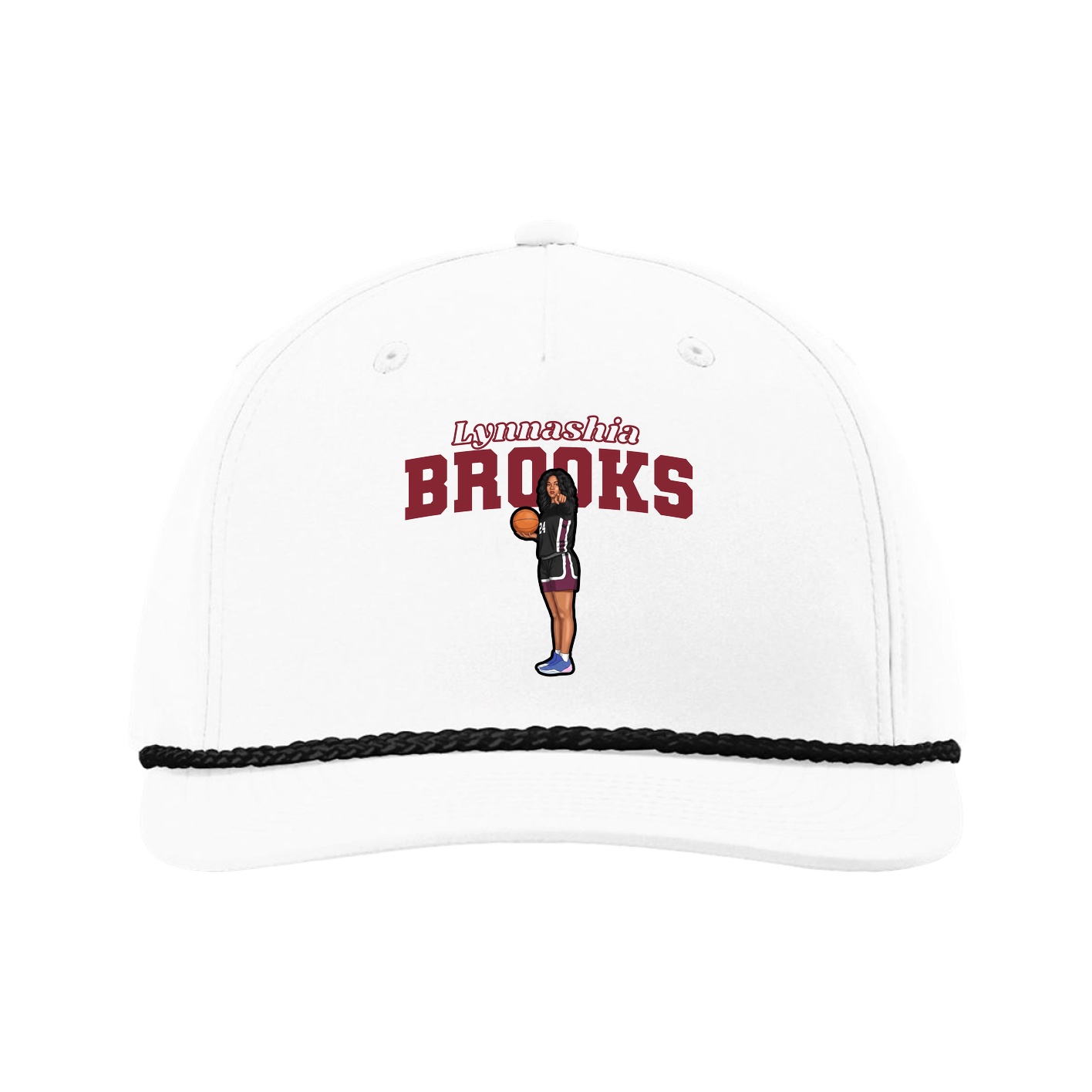 Five-Panel Classic Rope Cap — Name Arch in White