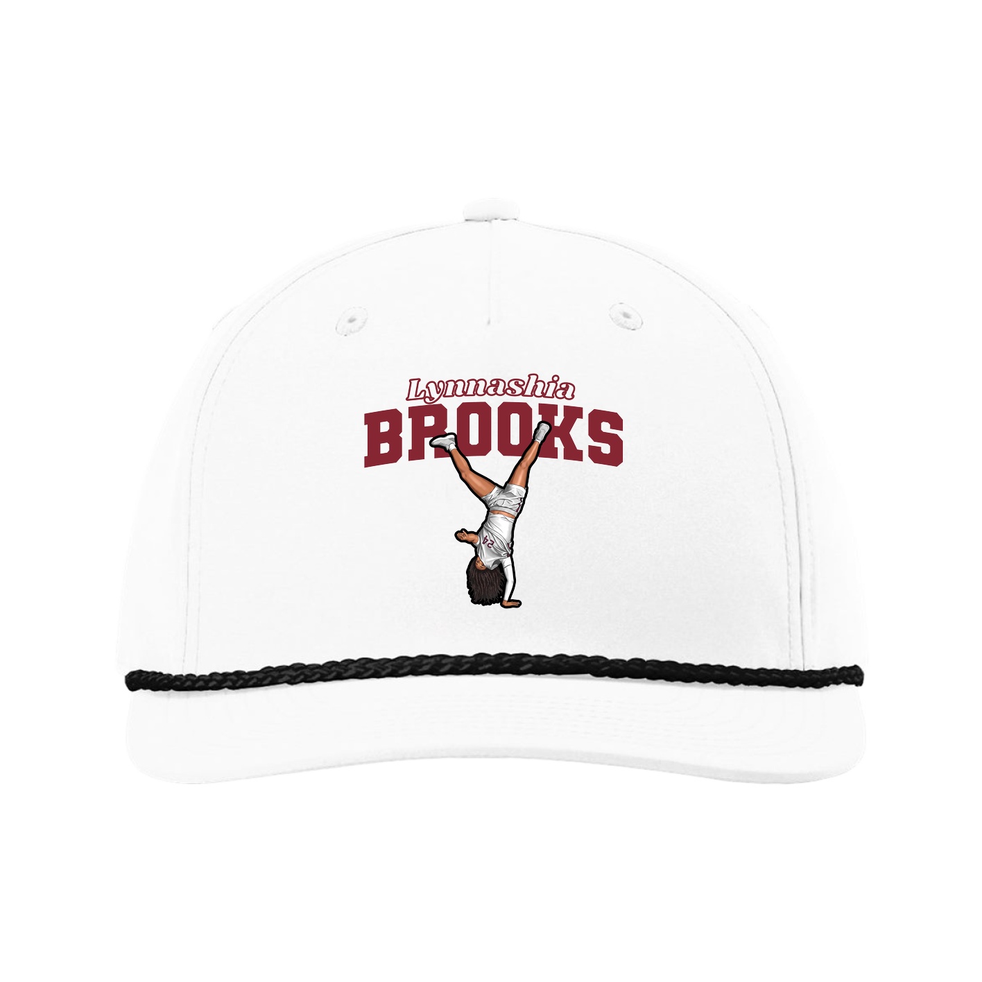 Five-Panel Classic Rope Cap — Name Arch in White