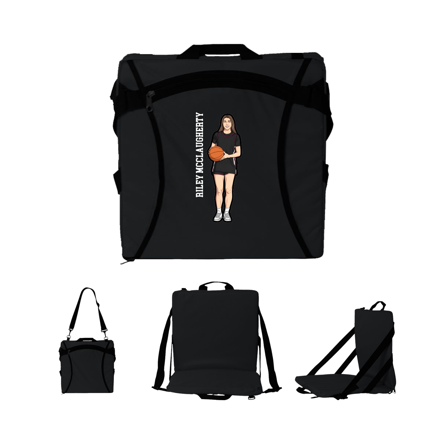 Folding Stadium Seat — Name Vertical in Black