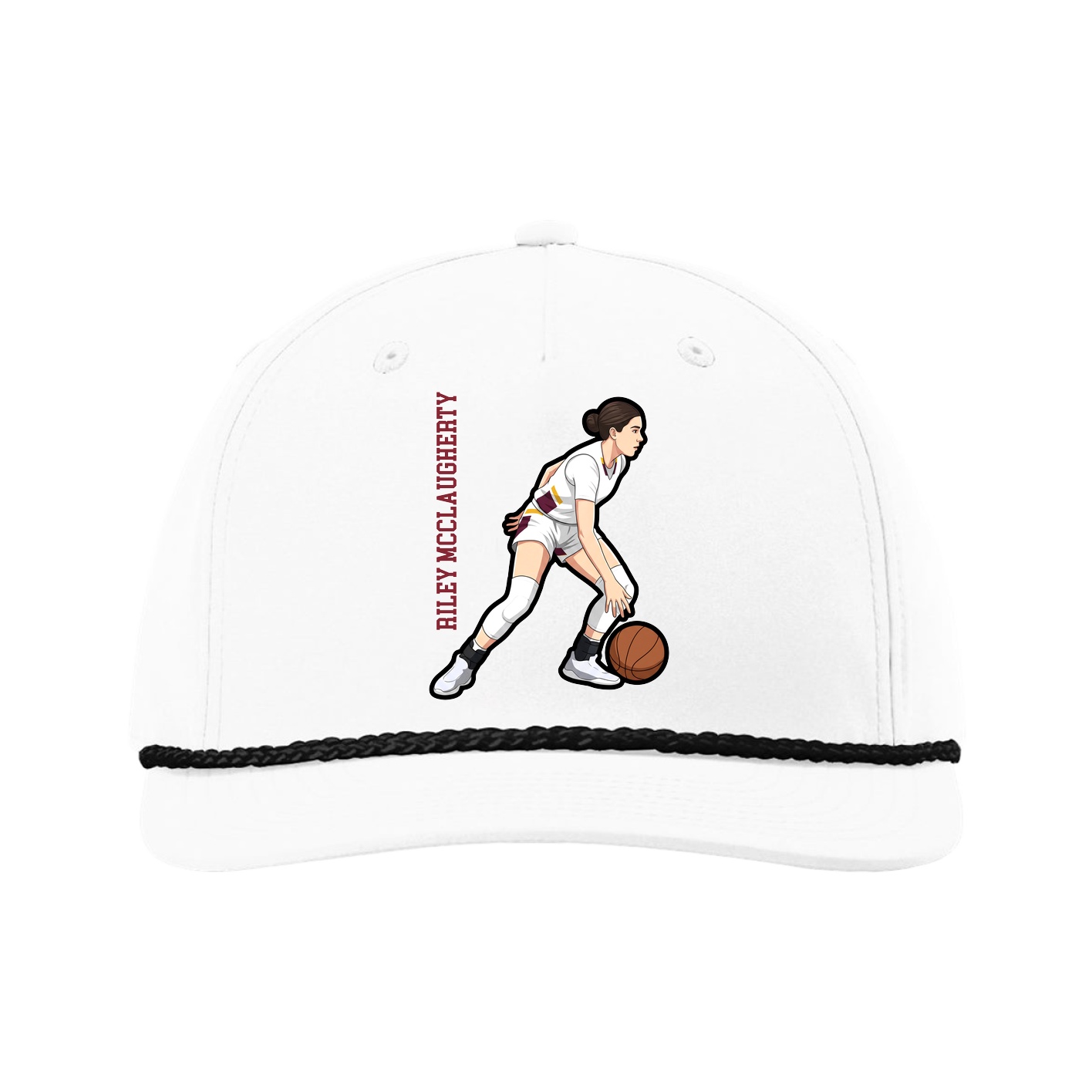 Five-Panel Classic Rope Cap — Name Vertical in White