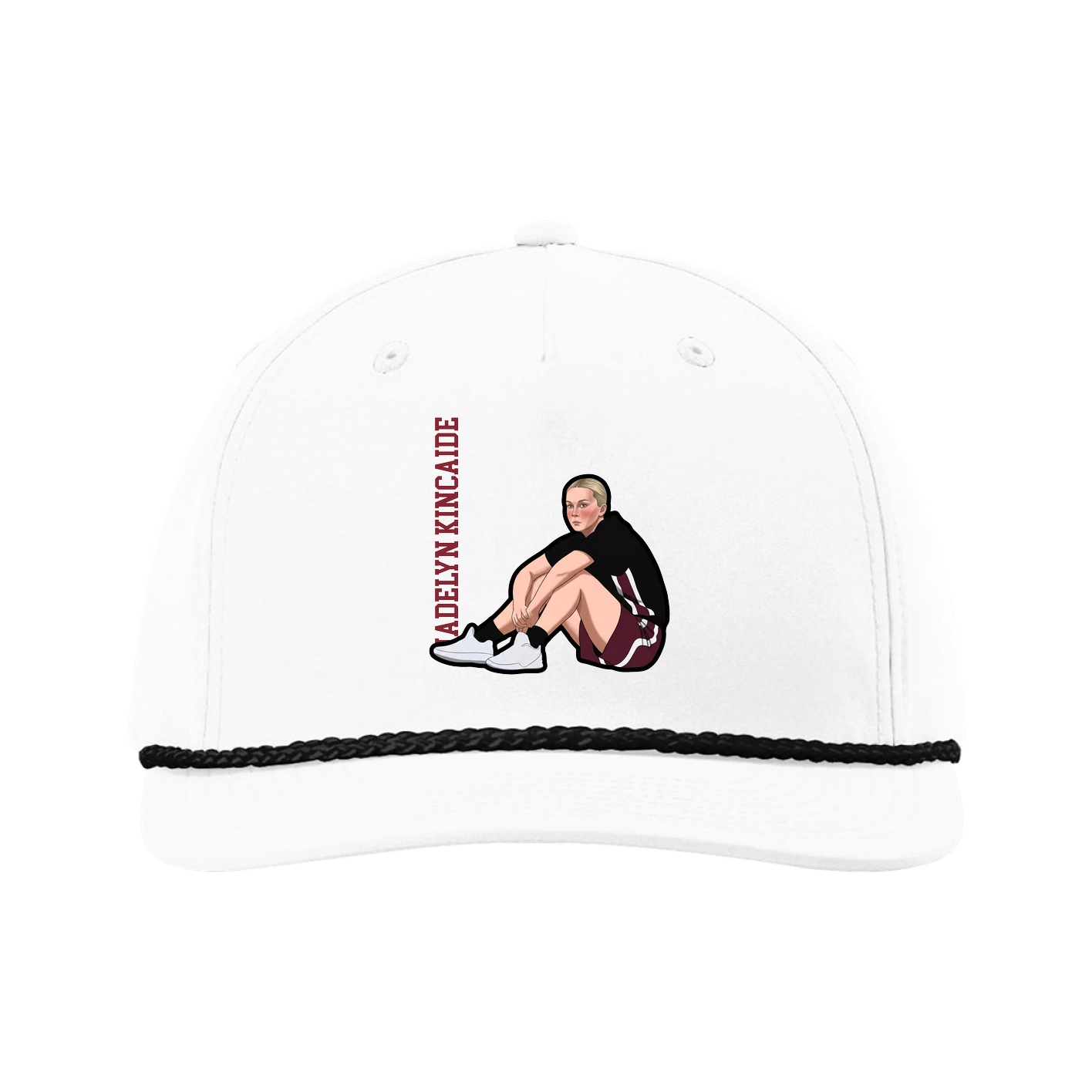 Five-Panel Classic Rope Cap — Name Vertical in White