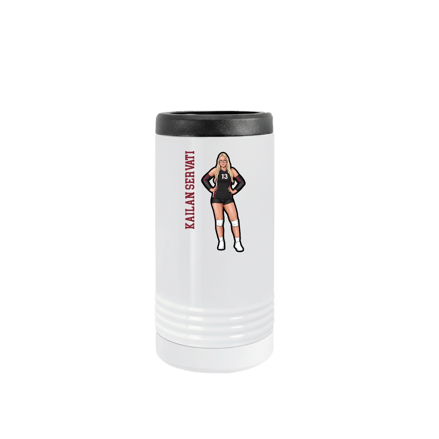 Slim Beverage Holder — Name Vertical in White