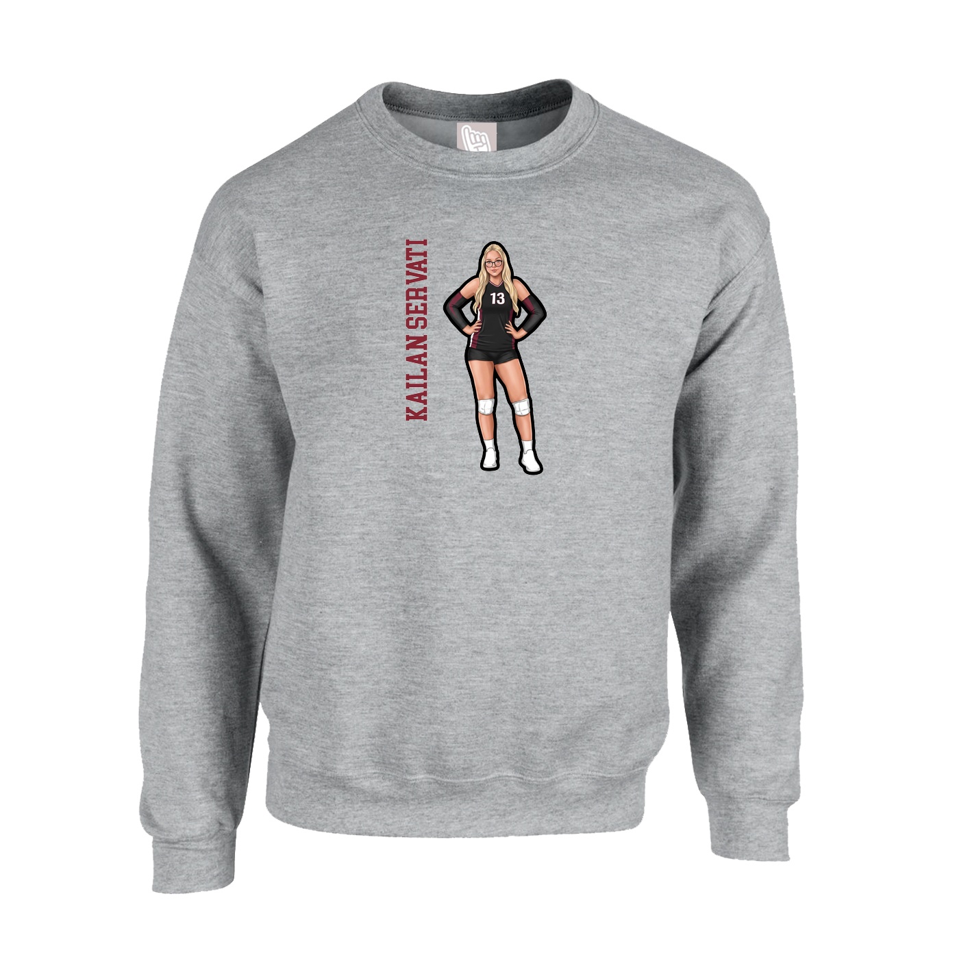 Fleece Crew — Name Vertical in Grey