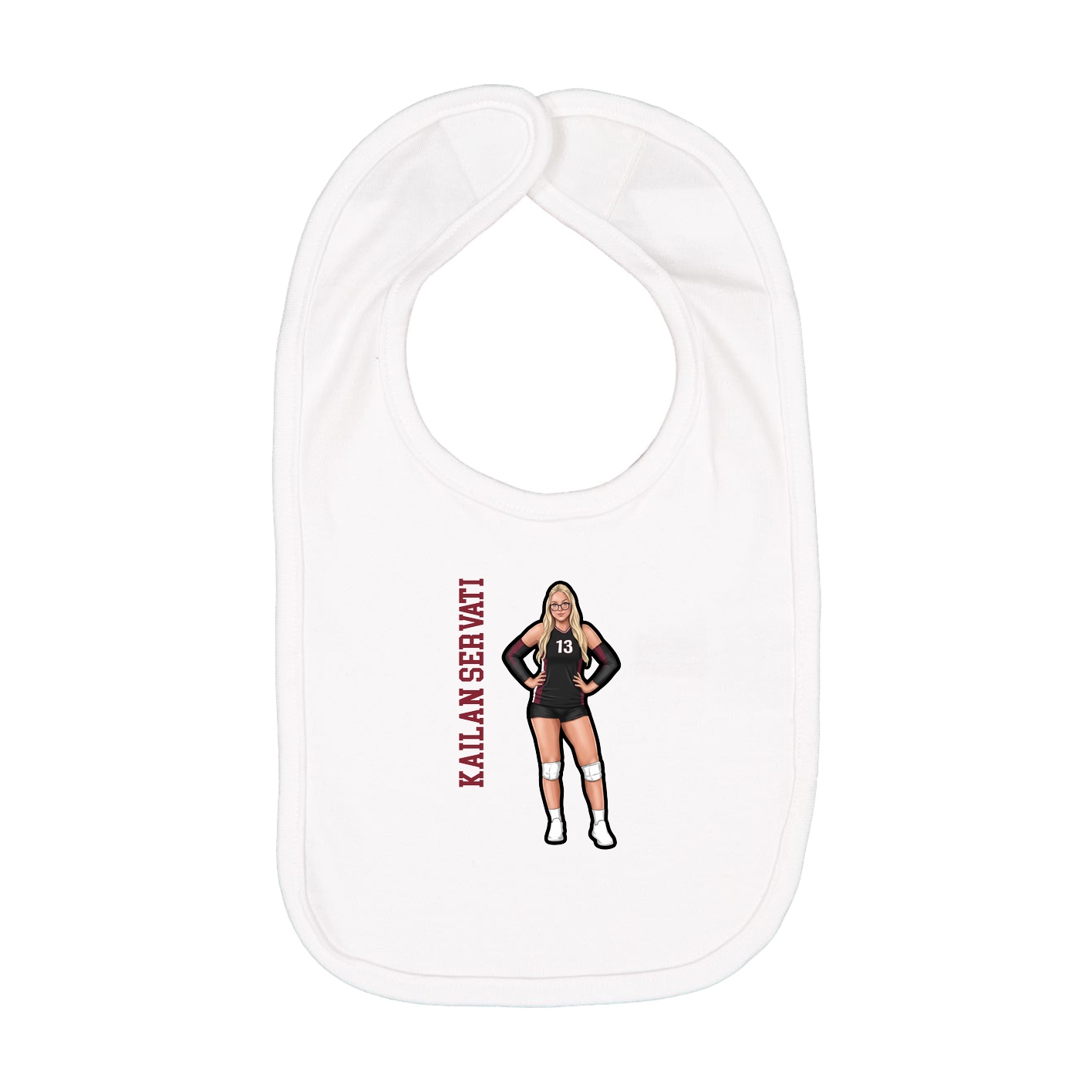 Infant Bib — Name Vertical in White