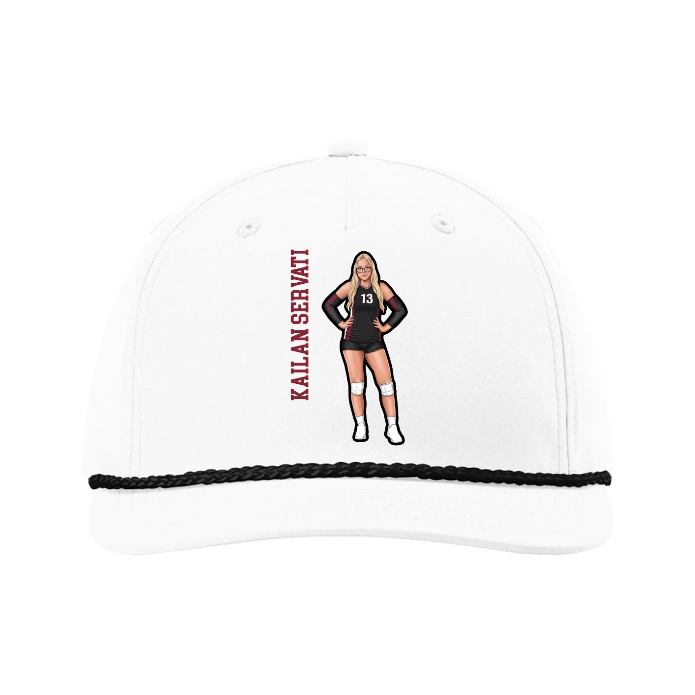 Five-Panel Classic Rope Cap — Name Vertical in White