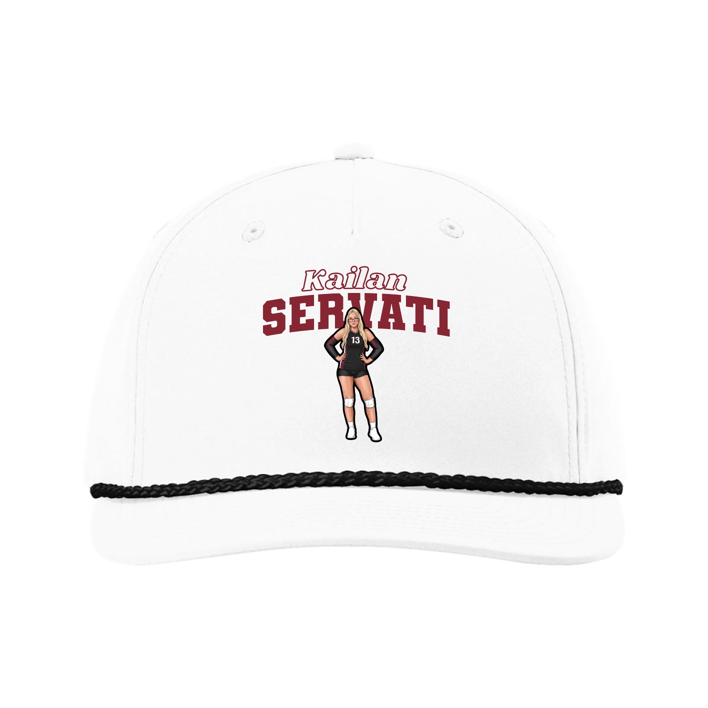Five-Panel Classic Rope Cap — Name Arch in White