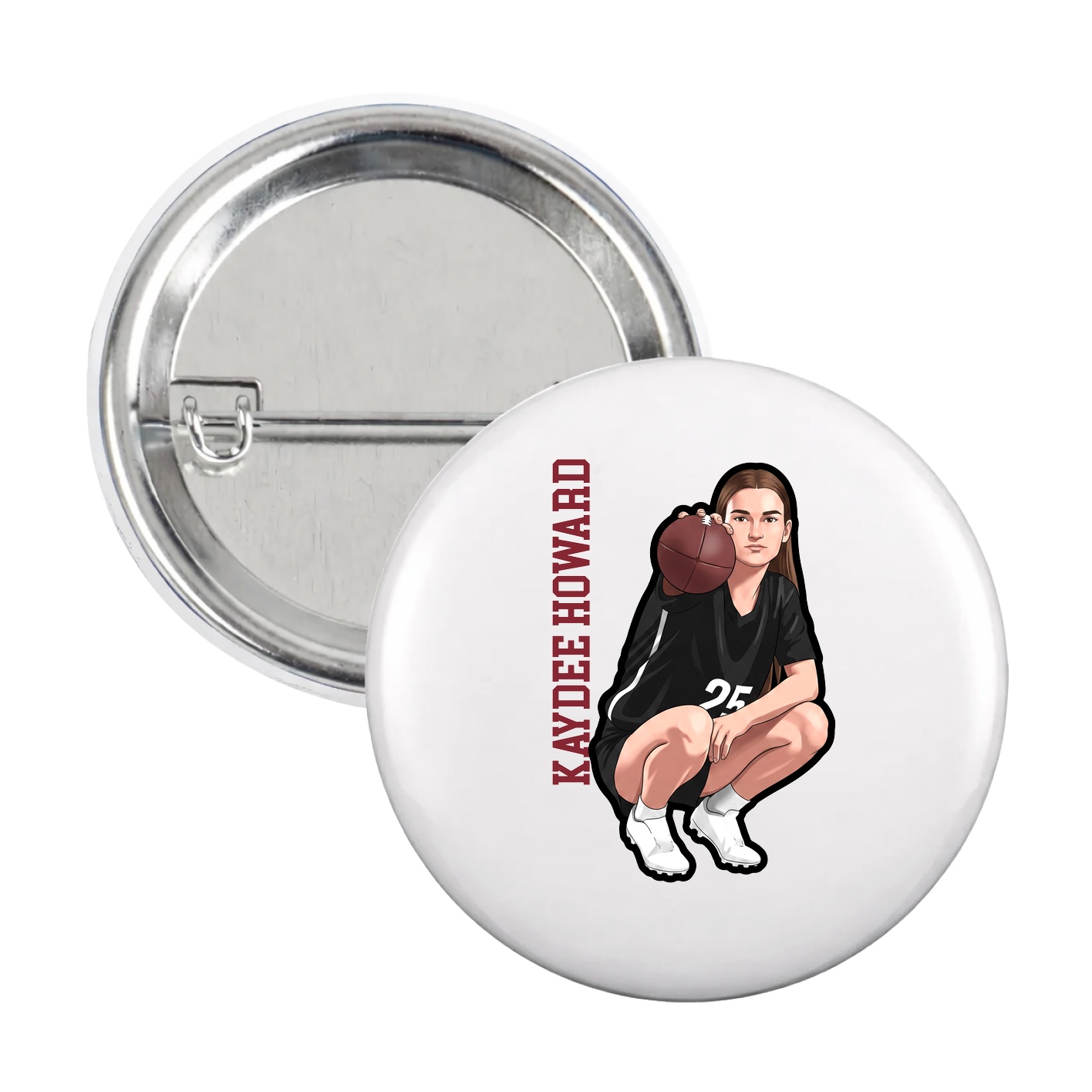 Game Day Button — Name Vertical in White