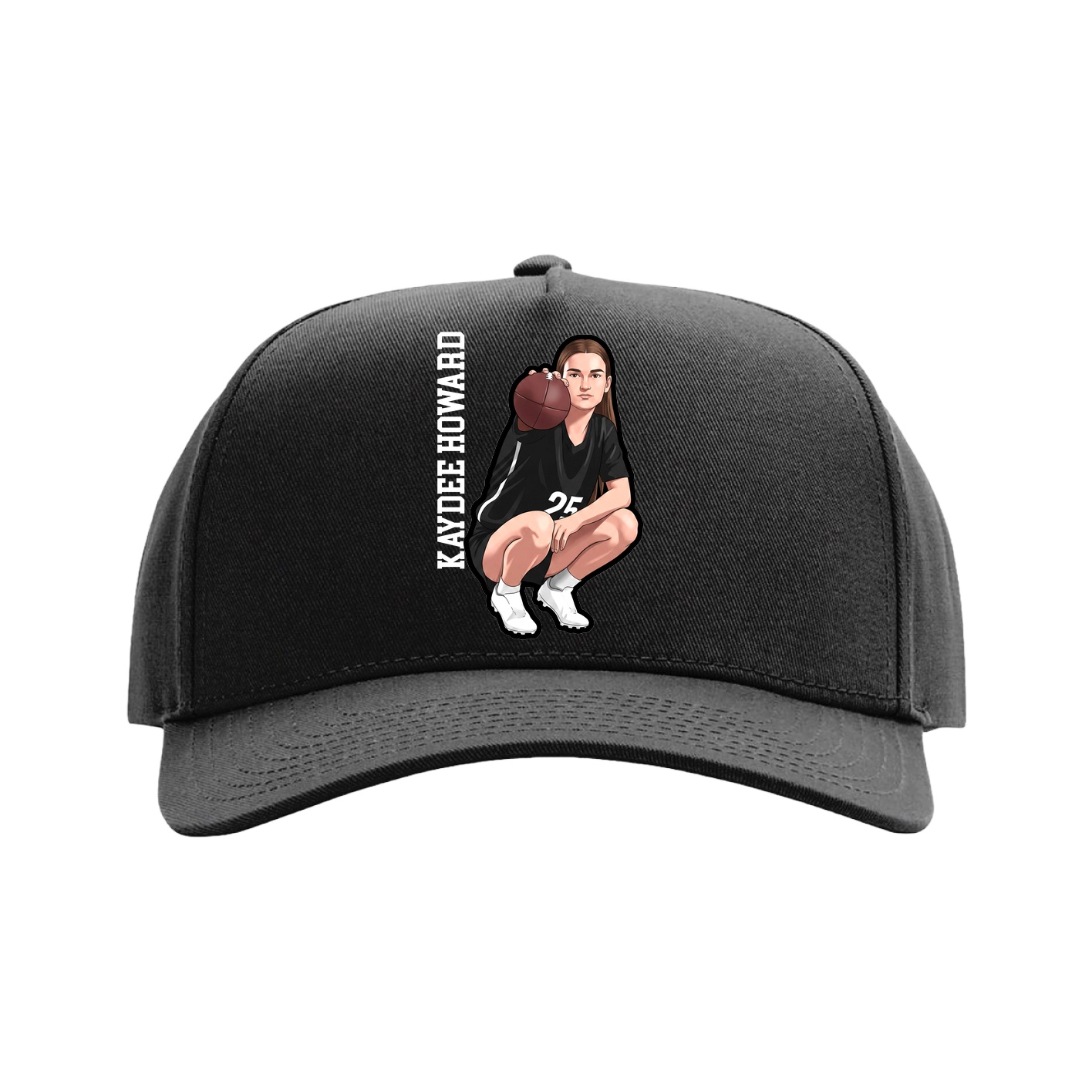 Full Fabric Five-Panel Champ Cap — Name Vertical in Black