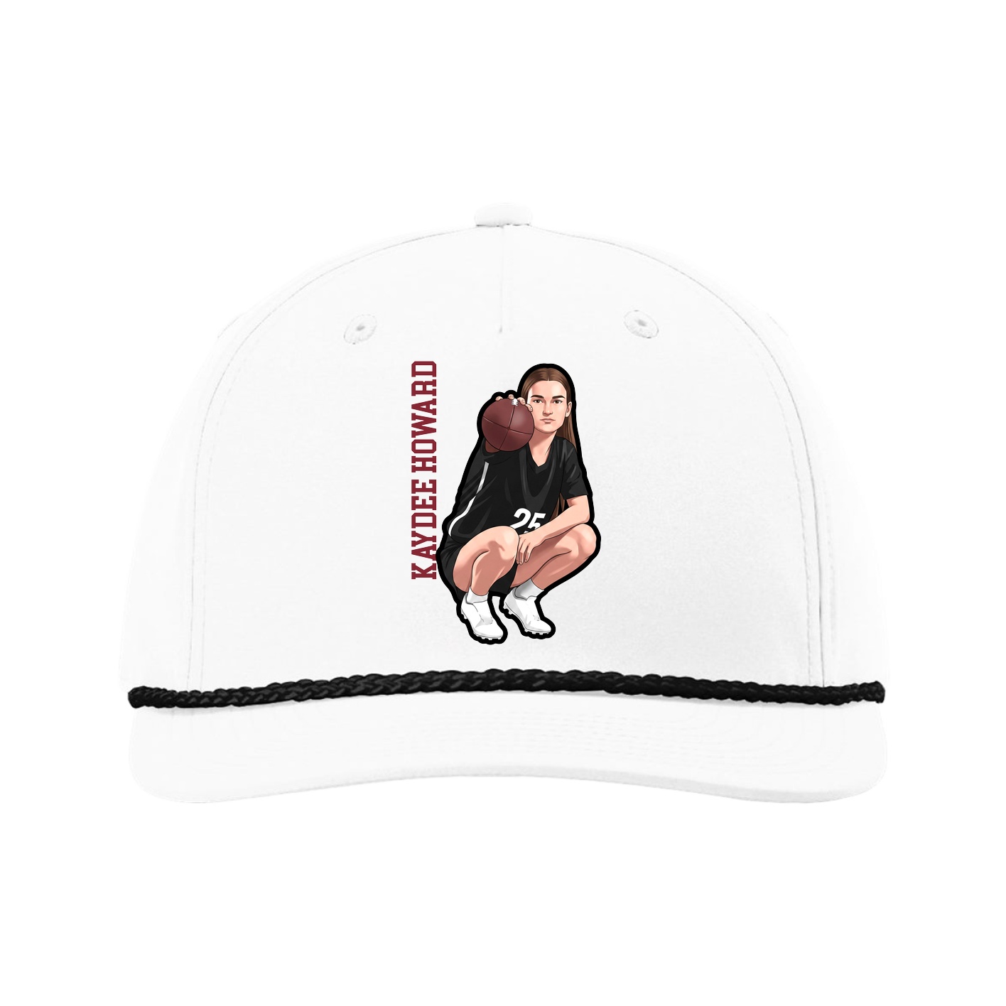 Five-Panel Classic Rope Cap — Name Vertical in White