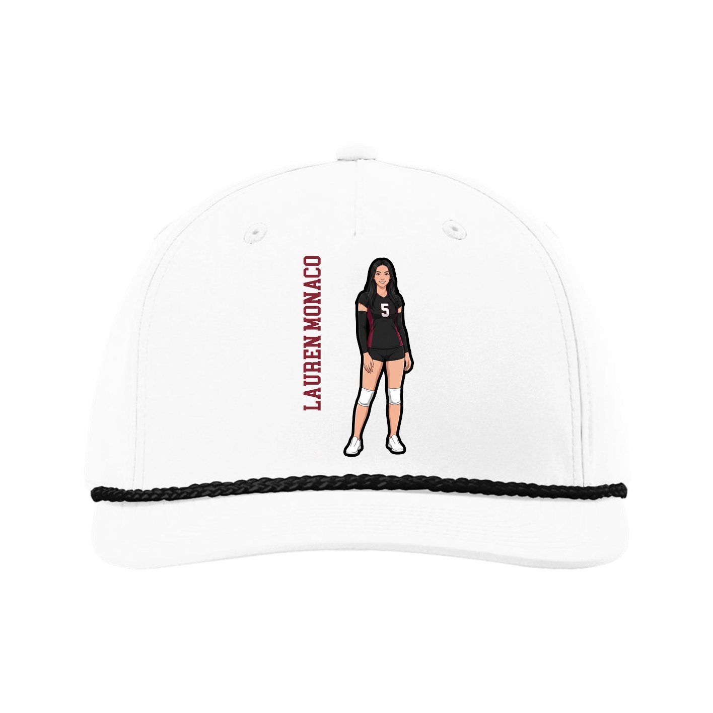 Five-Panel Classic Rope Cap — Name Vertical in White