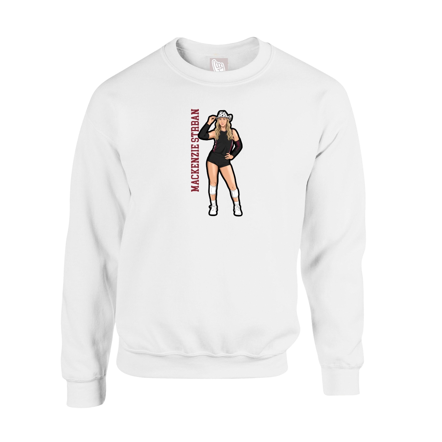 Fleece Crew — Name Vertical in White