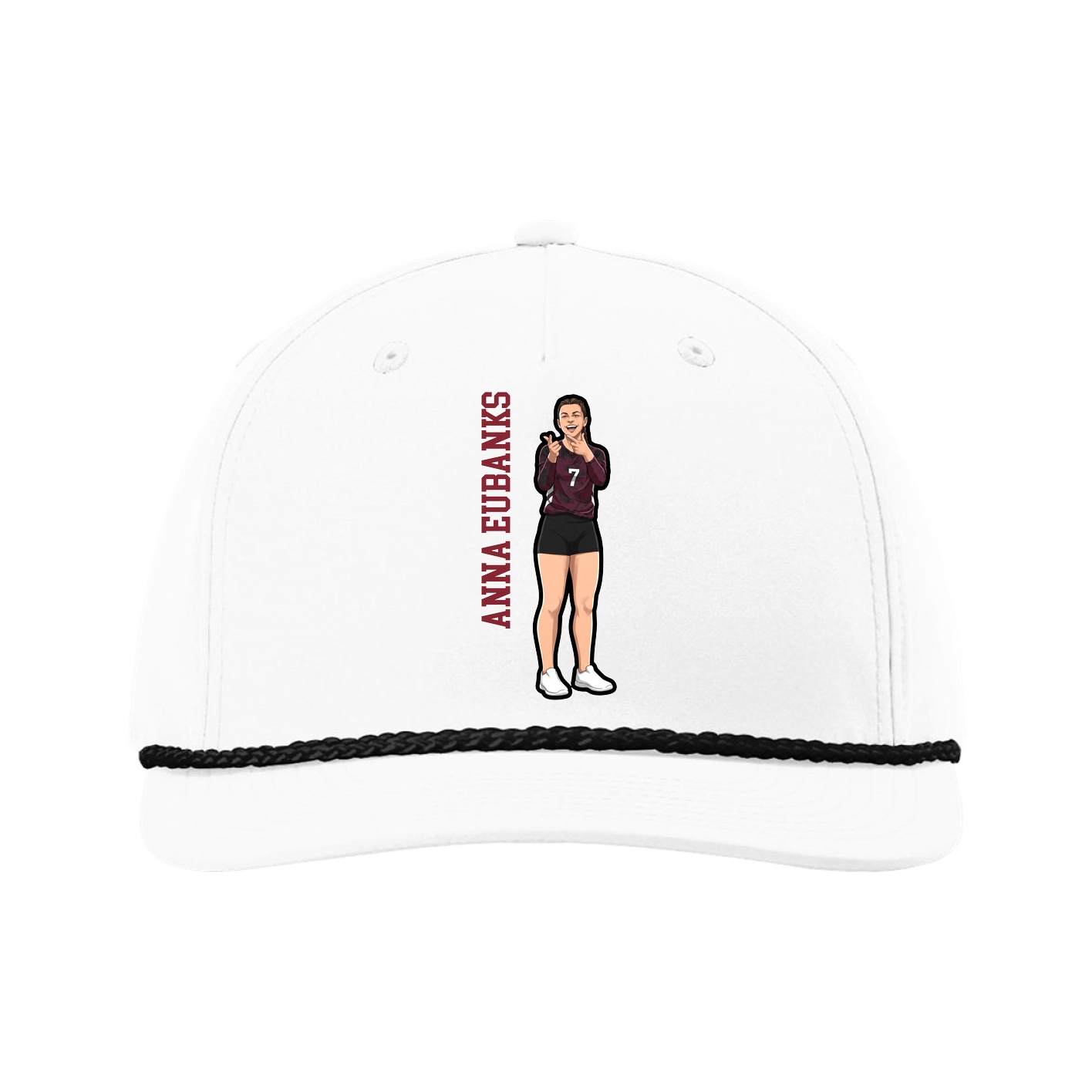 Five-Panel Classic Rope Cap — Name Vertical in White