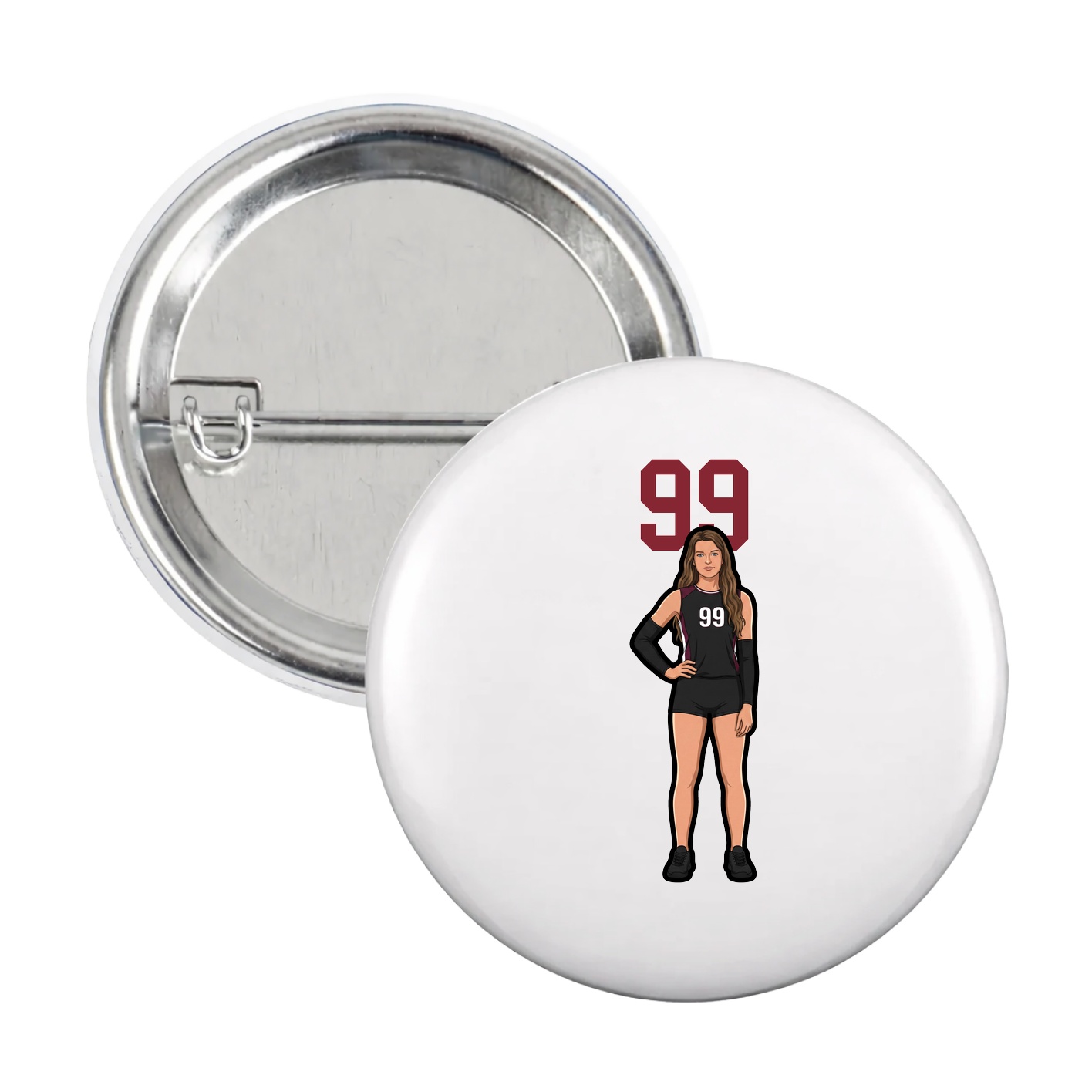 Game Day Button — Number Top in White