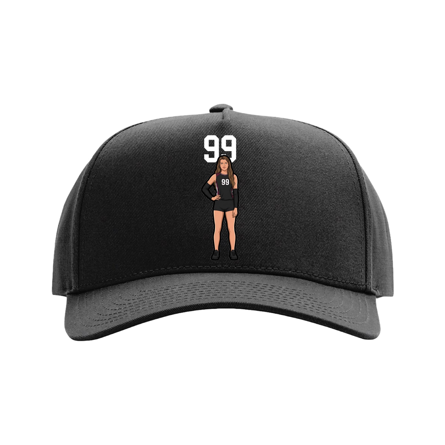 Full Fabric Five-Panel Champ Cap — Number Top in Black