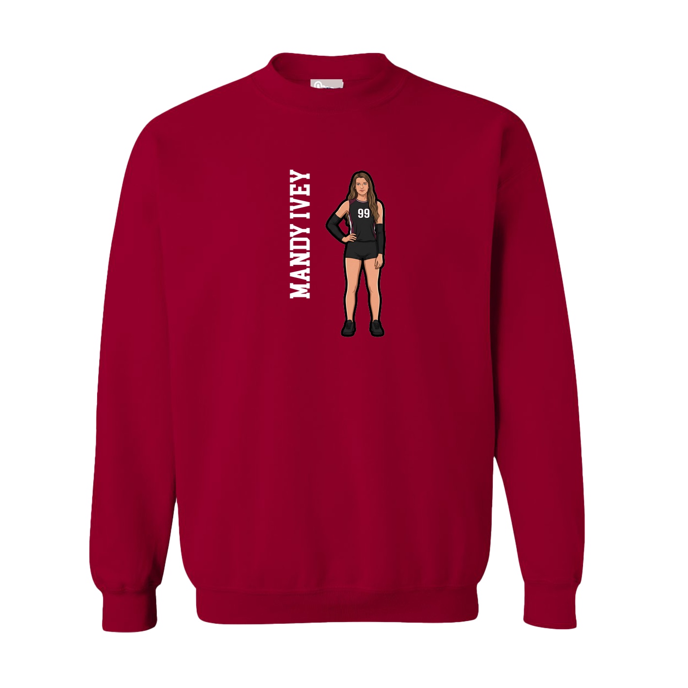 Fleece Crew — Name Vertical in Cardinal