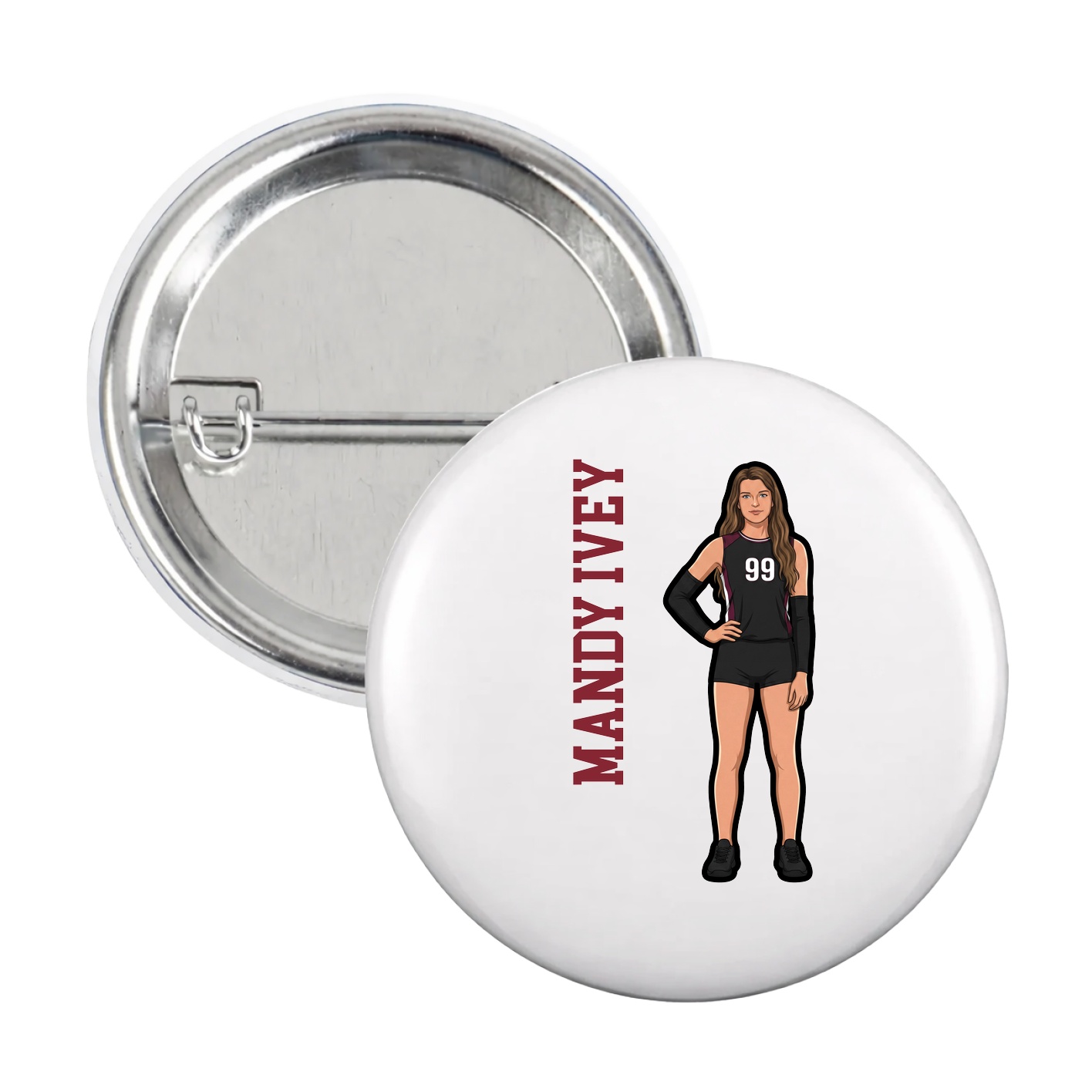 Game Day Button — Name Vertical in White