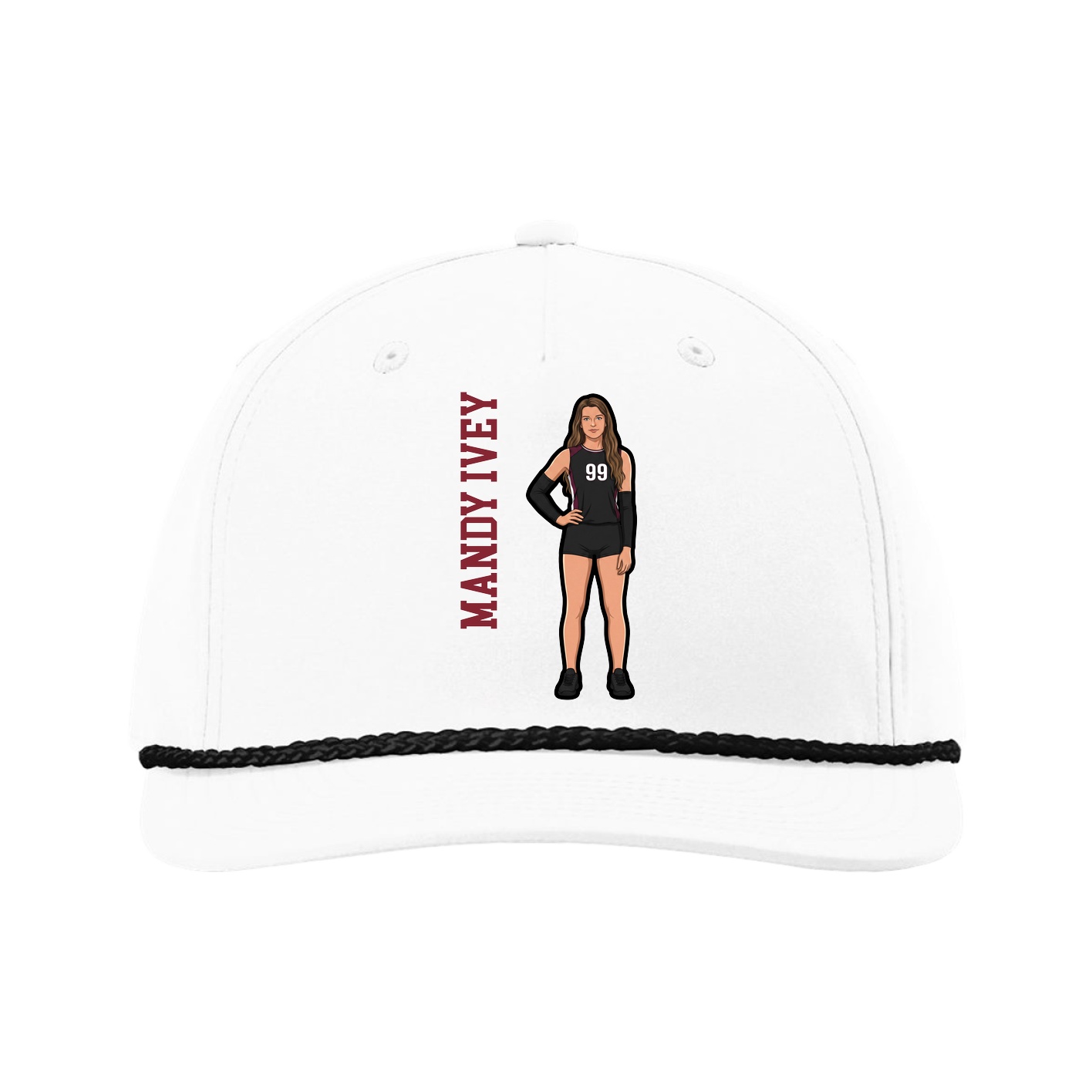 Five-Panel Classic Rope Cap — Name Vertical in White