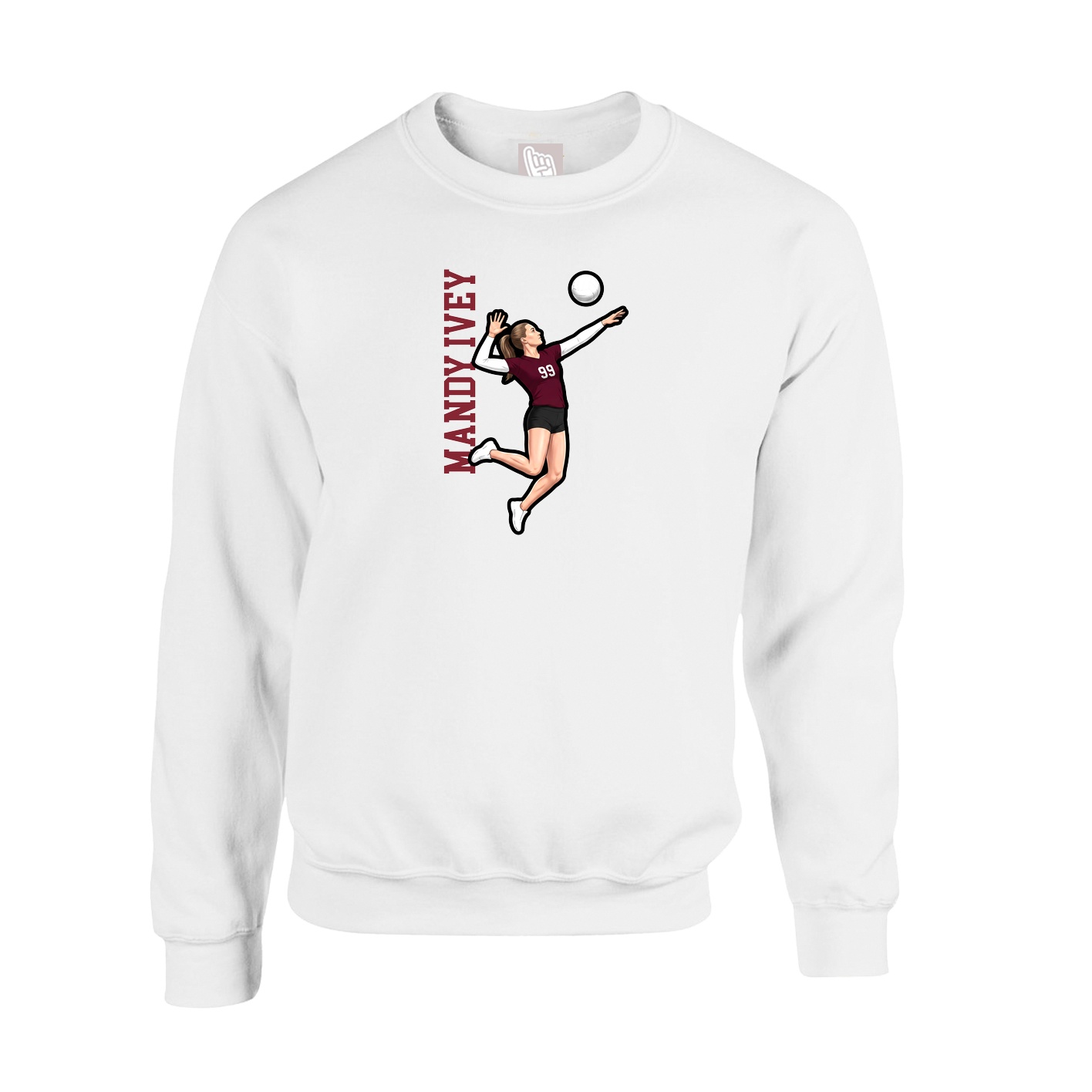 Fleece Crew — Name Vertical in White