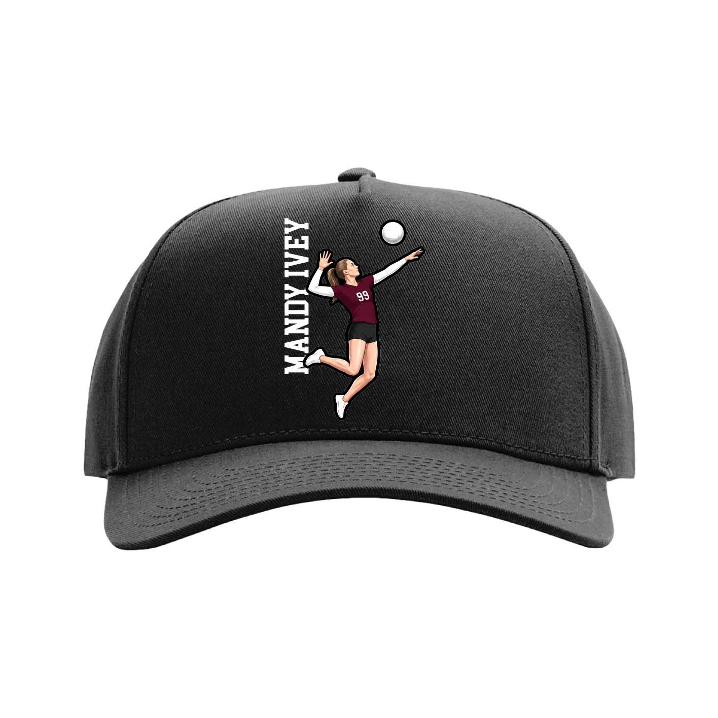 Full Fabric Five-Panel Champ Cap — Name Vertical in Black