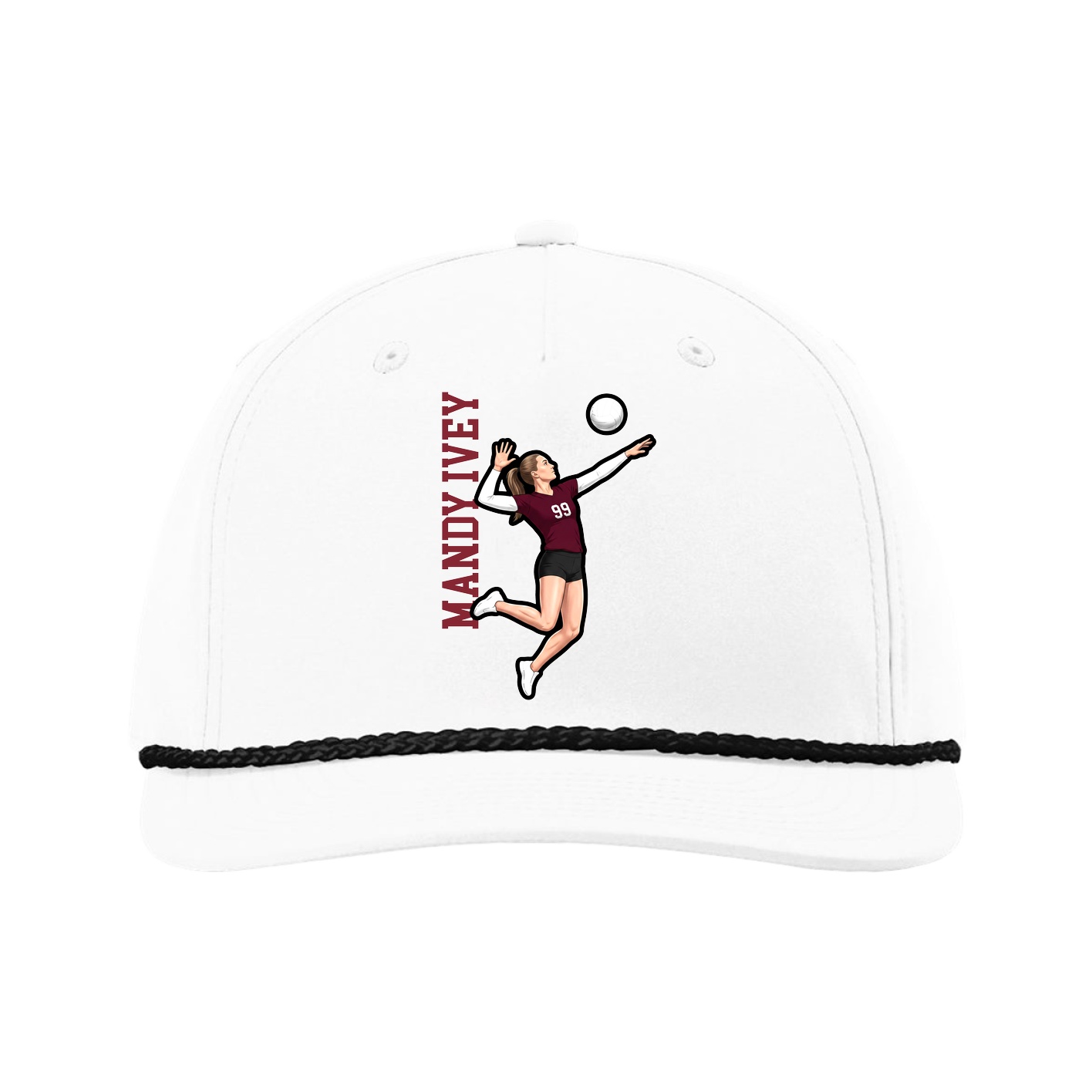 Five-Panel Classic Rope Cap — Name Vertical in White