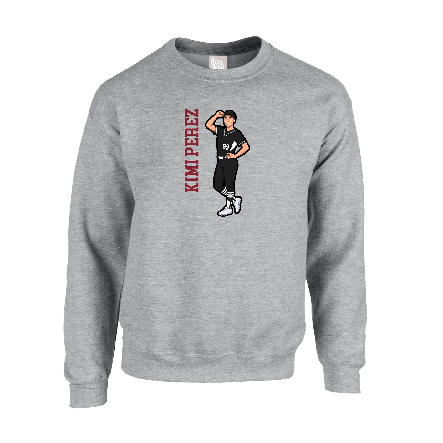 Fleece Crew — Name Vertical in Grey