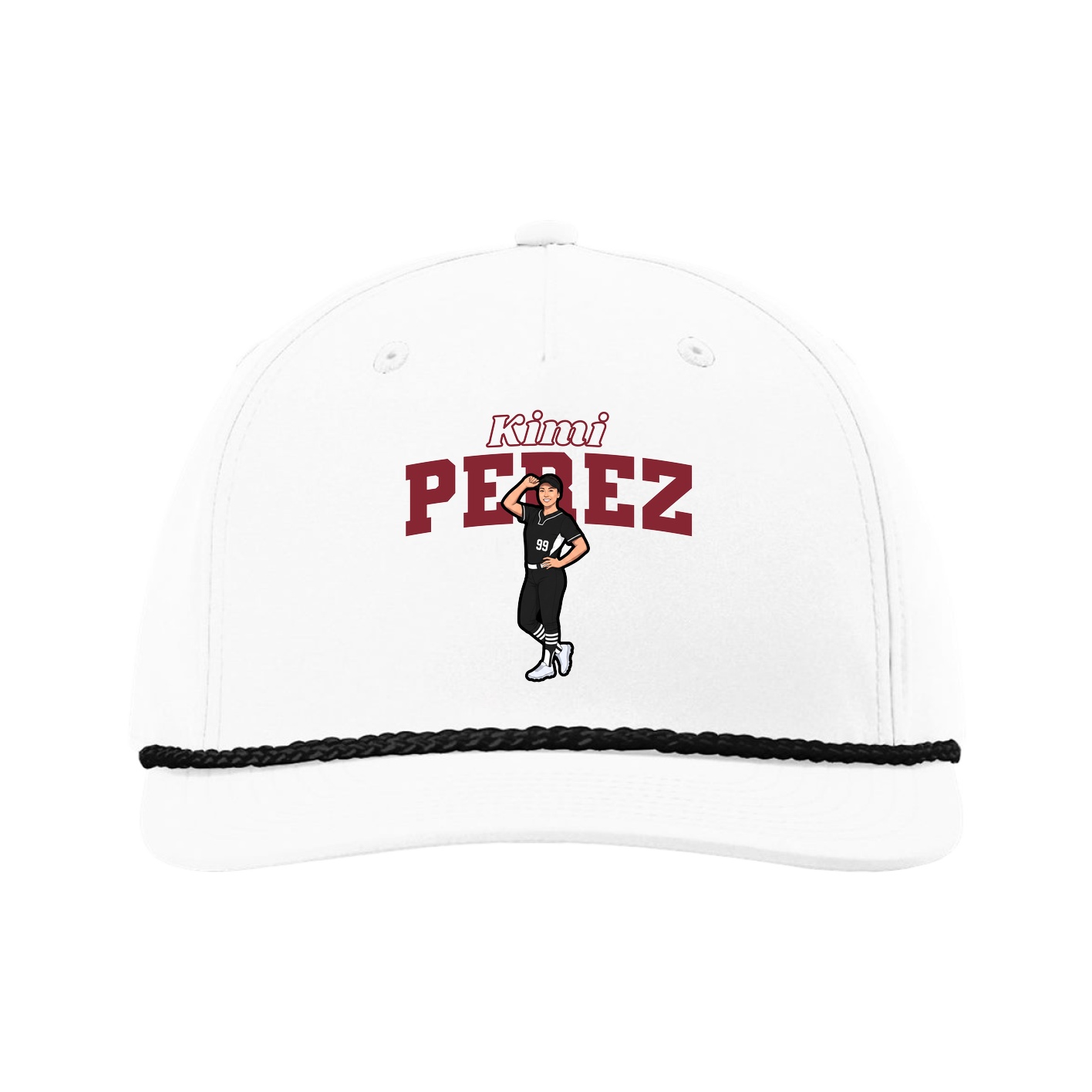Five-Panel Classic Rope Cap — Name Arch in White