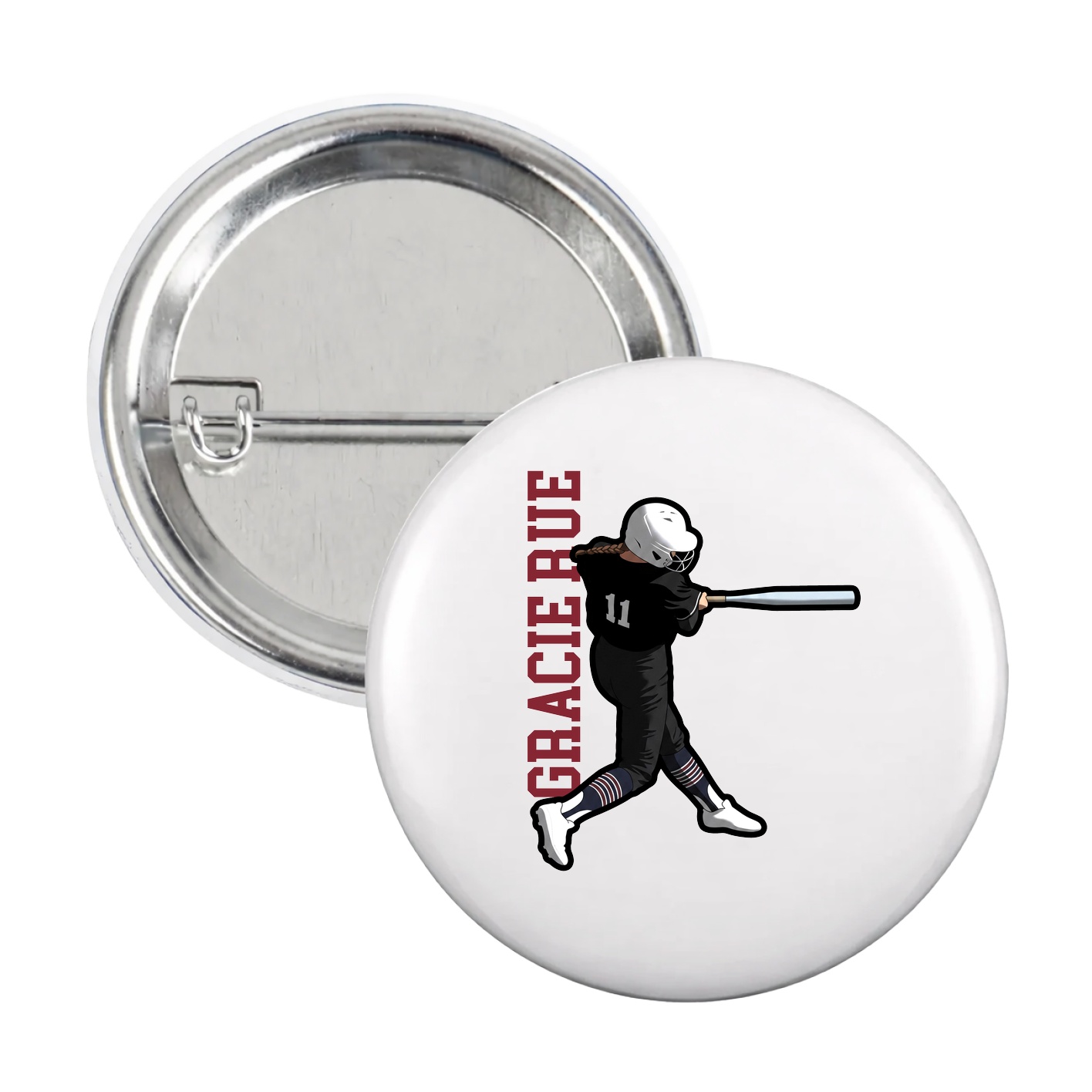 Game Day Button — Name Vertical in White