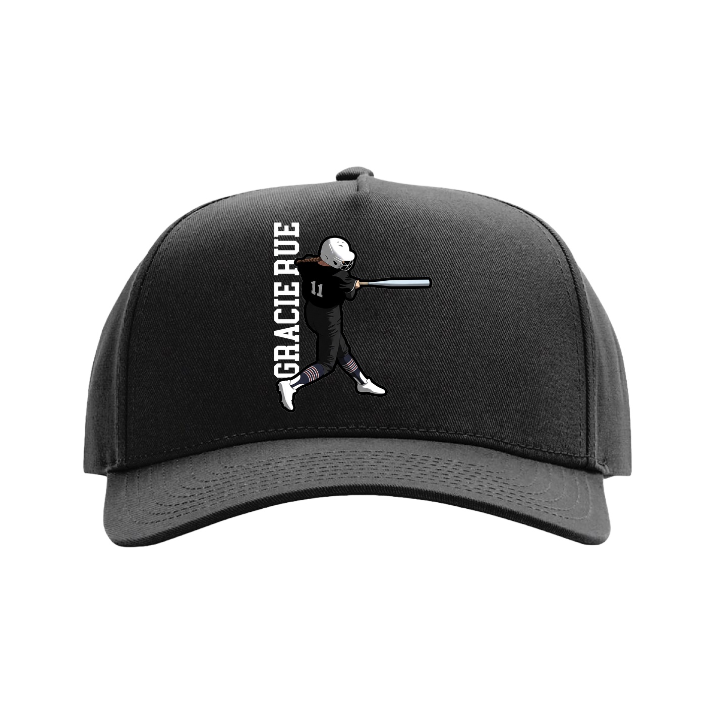 Full Fabric Five-Panel Champ Cap — Name Vertical in Black