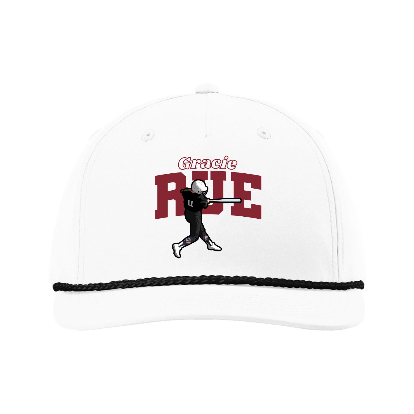 Five-Panel Classic Rope Cap — Name Arch in White