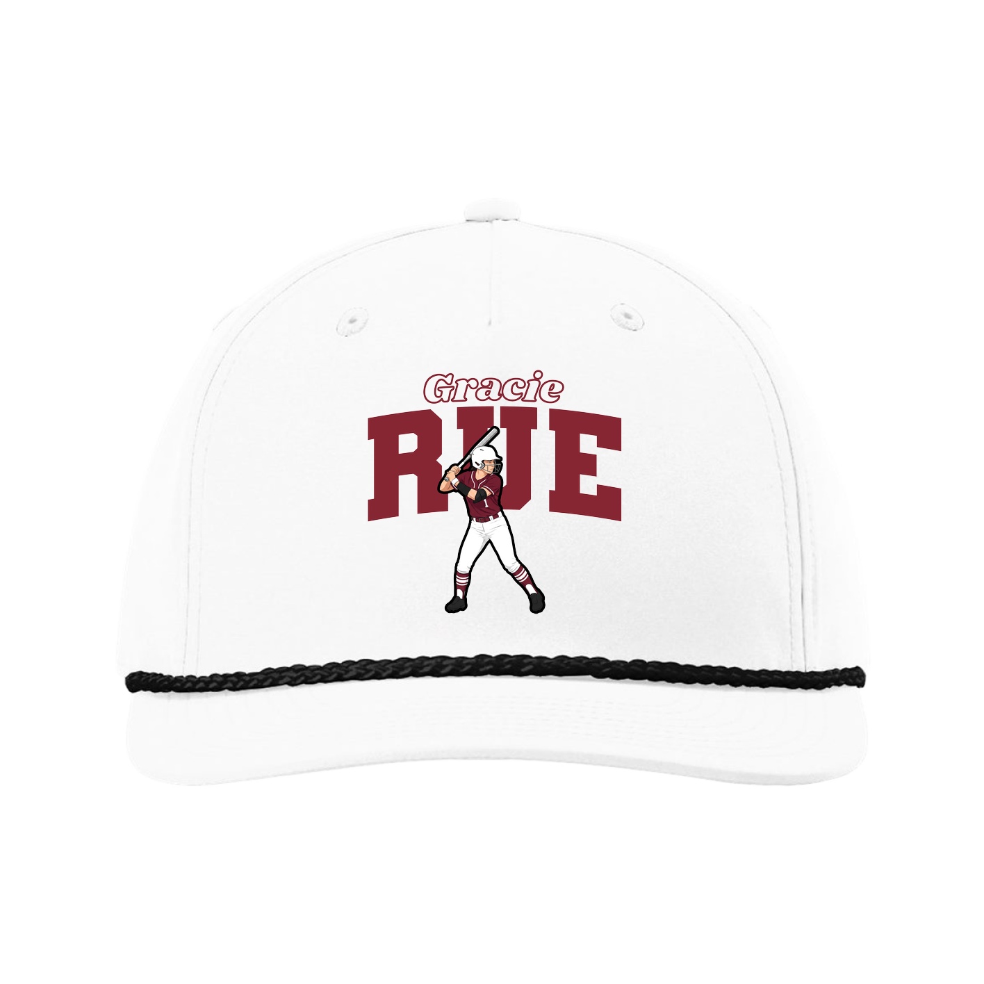 Five-Panel Classic Rope Cap — Name Arch in White