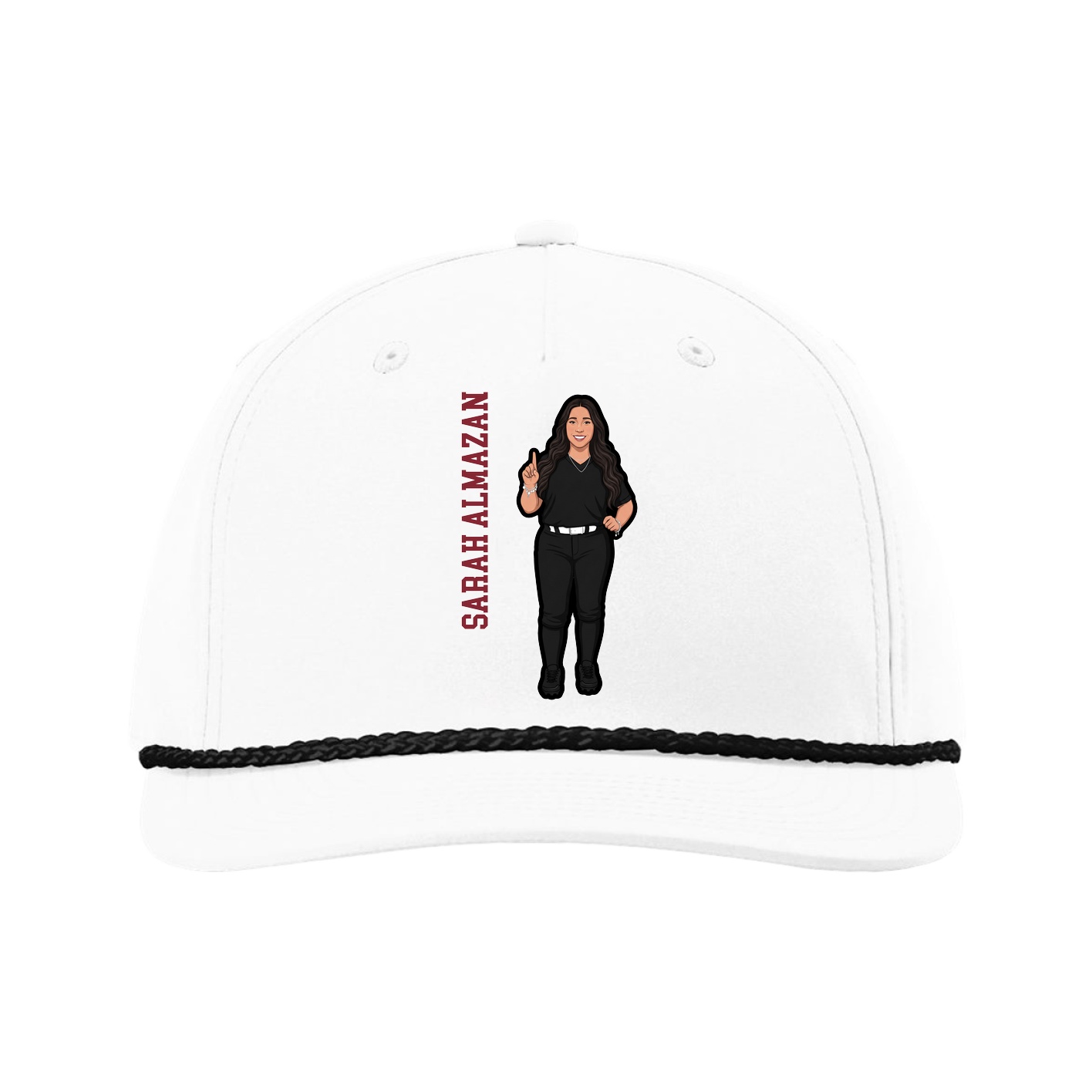 Five-Panel Classic Rope Cap — Name Vertical in White