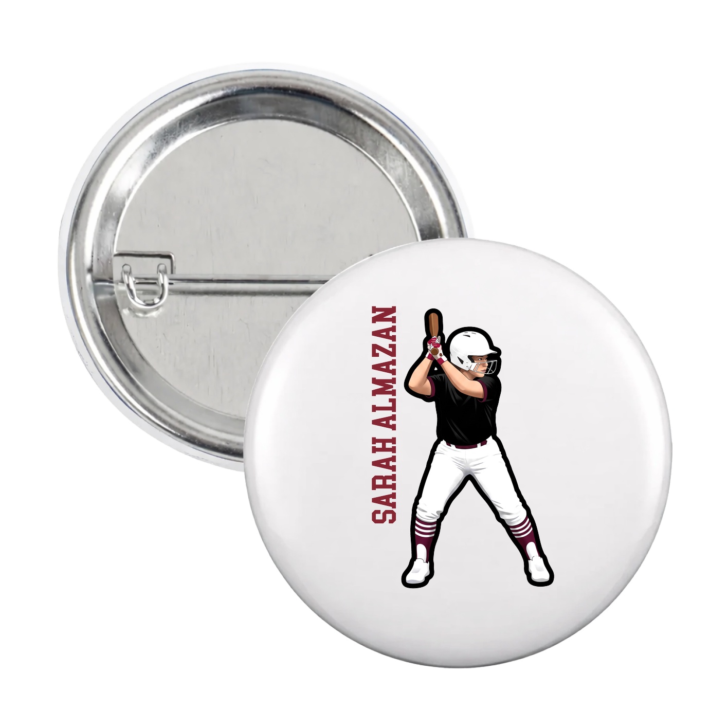 Game Day Button — Name Vertical in White