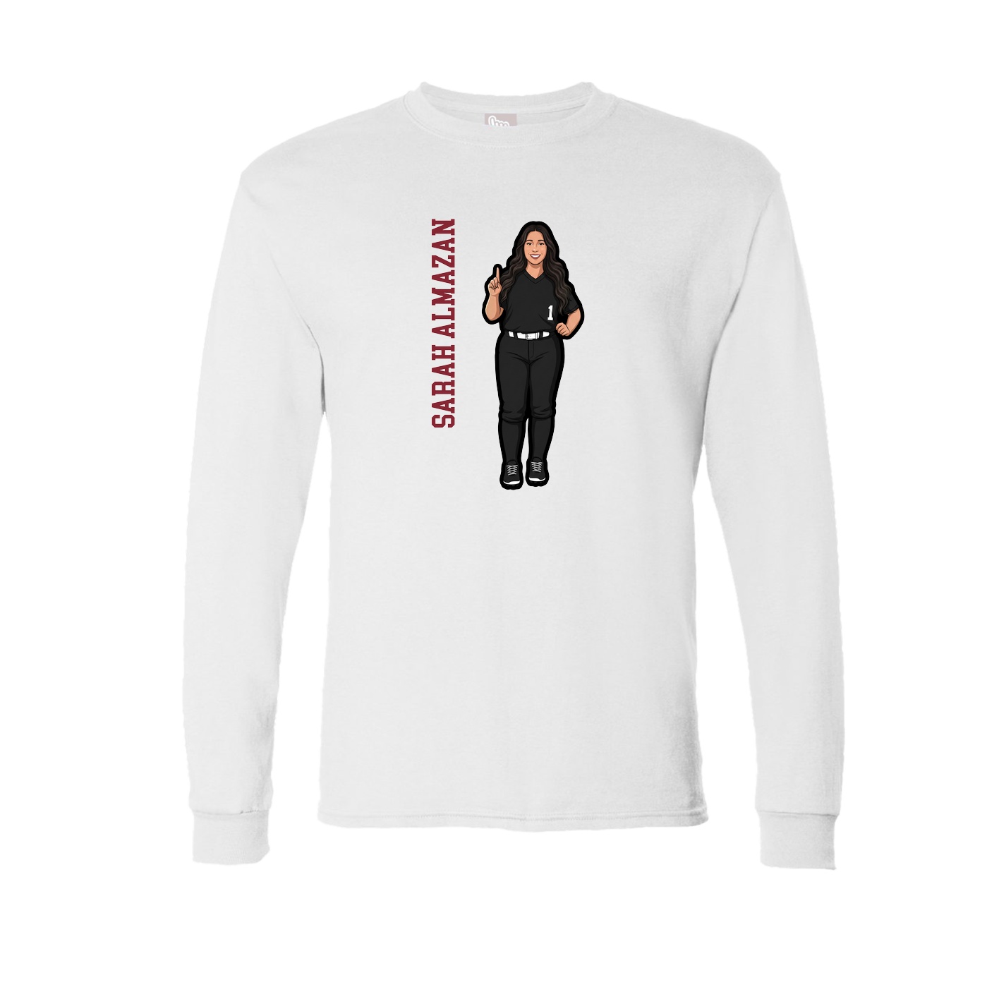 Long Sleeve Tee — Name Vertical in White