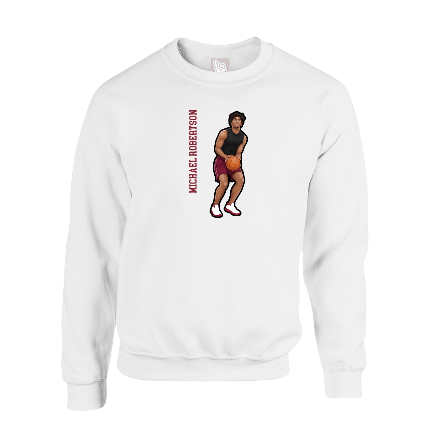 Fleece Crew — Name Vertical in White