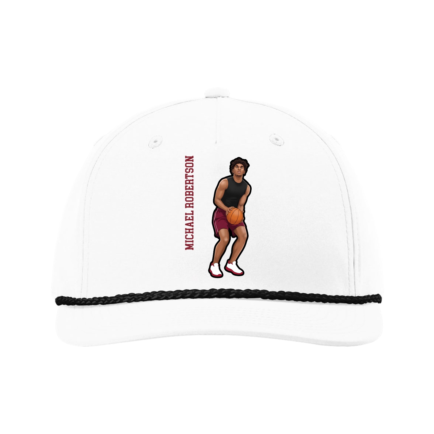 Five-Panel Classic Rope Cap — Name Vertical in White