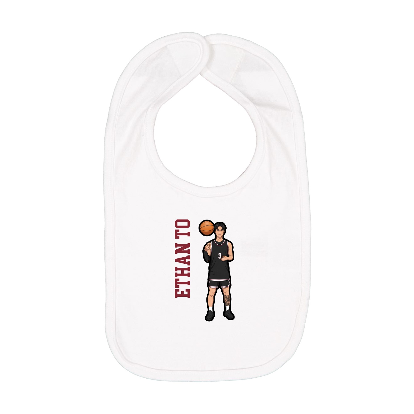 Infant Bib — Name Vertical in White