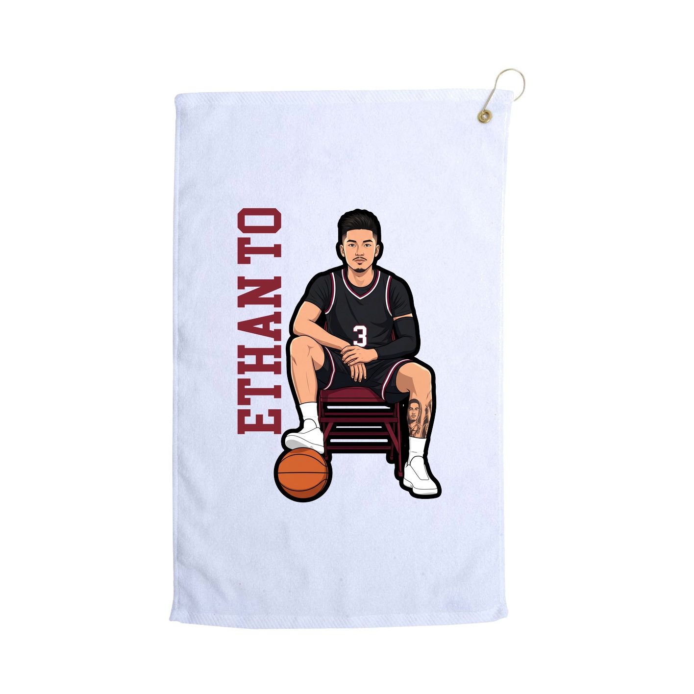 Golf Towel — Name Vertical in White