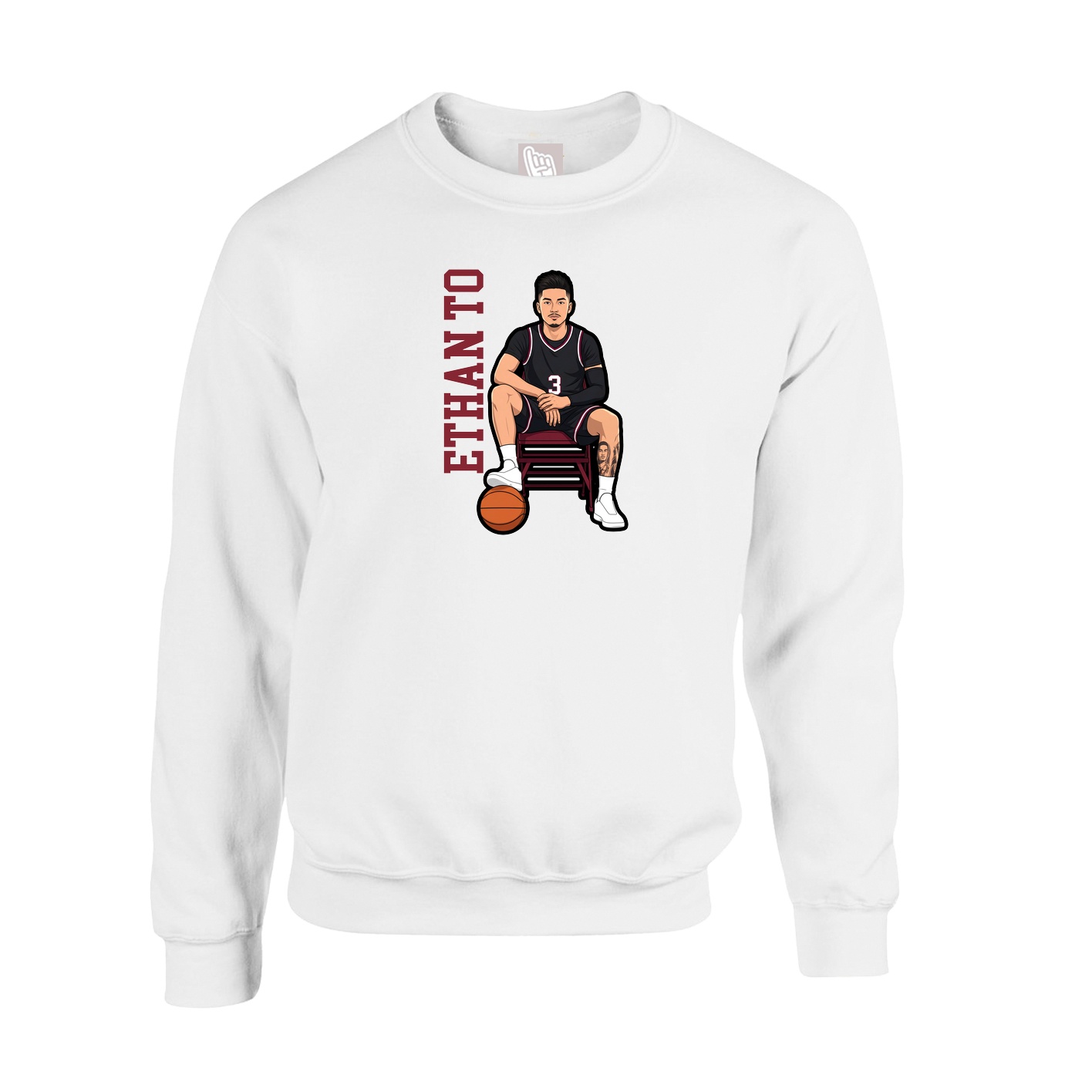 Fleece Crew — Name Vertical in White