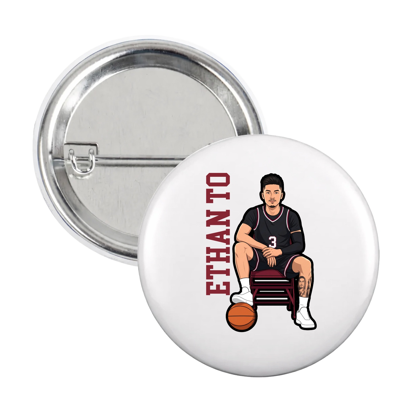 Game Day Button — Name Vertical in White
