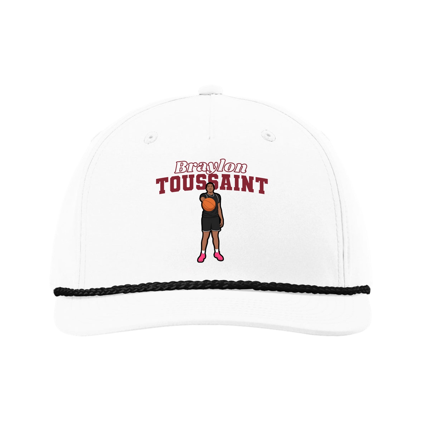 Five-Panel Classic Rope Cap — Name Arch in White