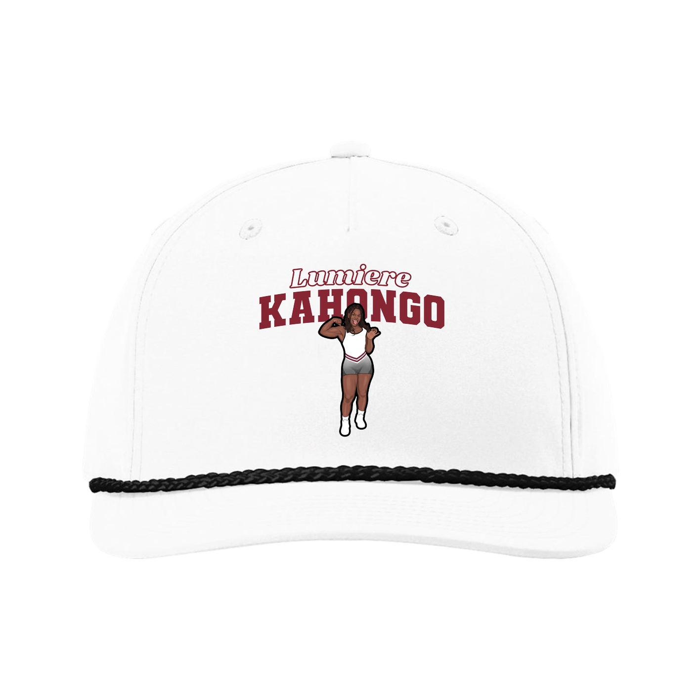 Five-Panel Classic Rope Cap — Name Arch in White