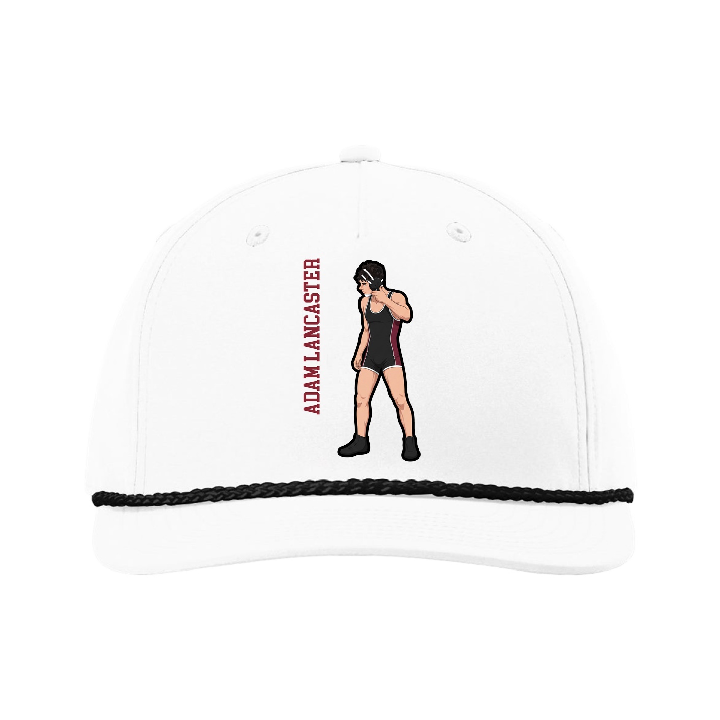 Five-Panel Classic Rope Cap — Name Vertical in White