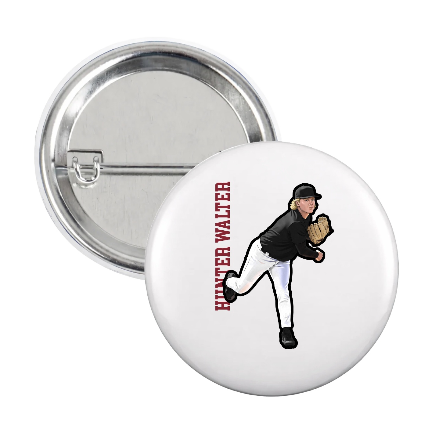 Game Day Button — Name Vertical in White