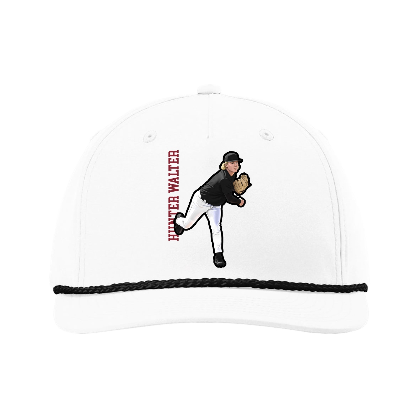 Five-Panel Classic Rope Cap — Name Vertical in White
