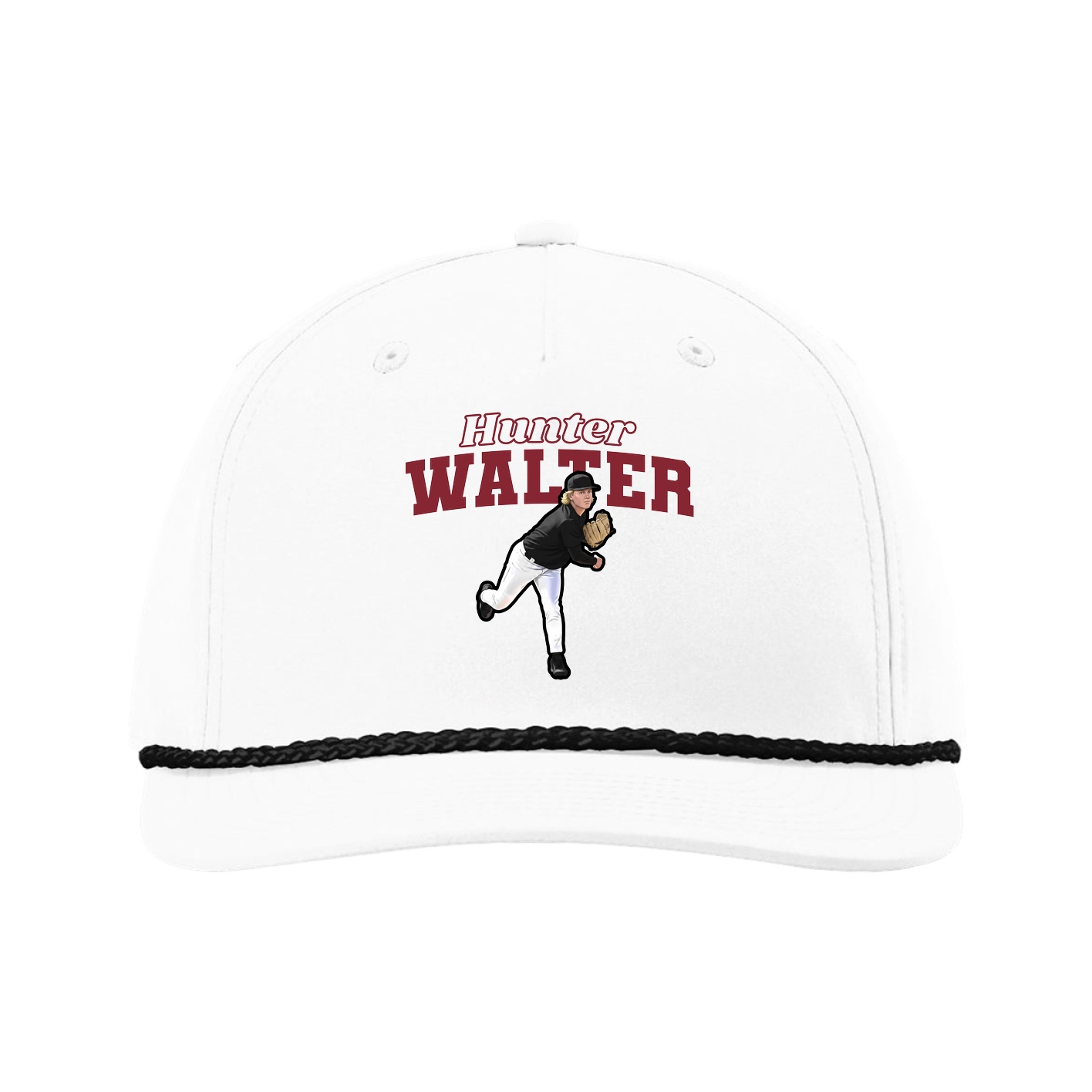Five-Panel Classic Rope Cap — Name Arch in White