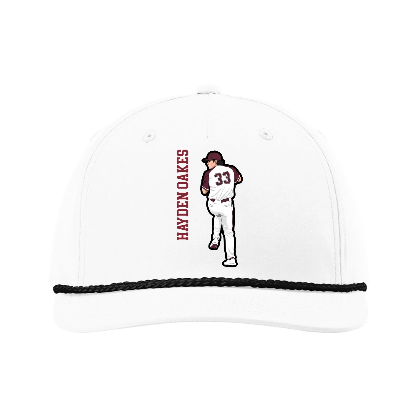 Five-Panel Classic Rope Cap — Name Vertical in White