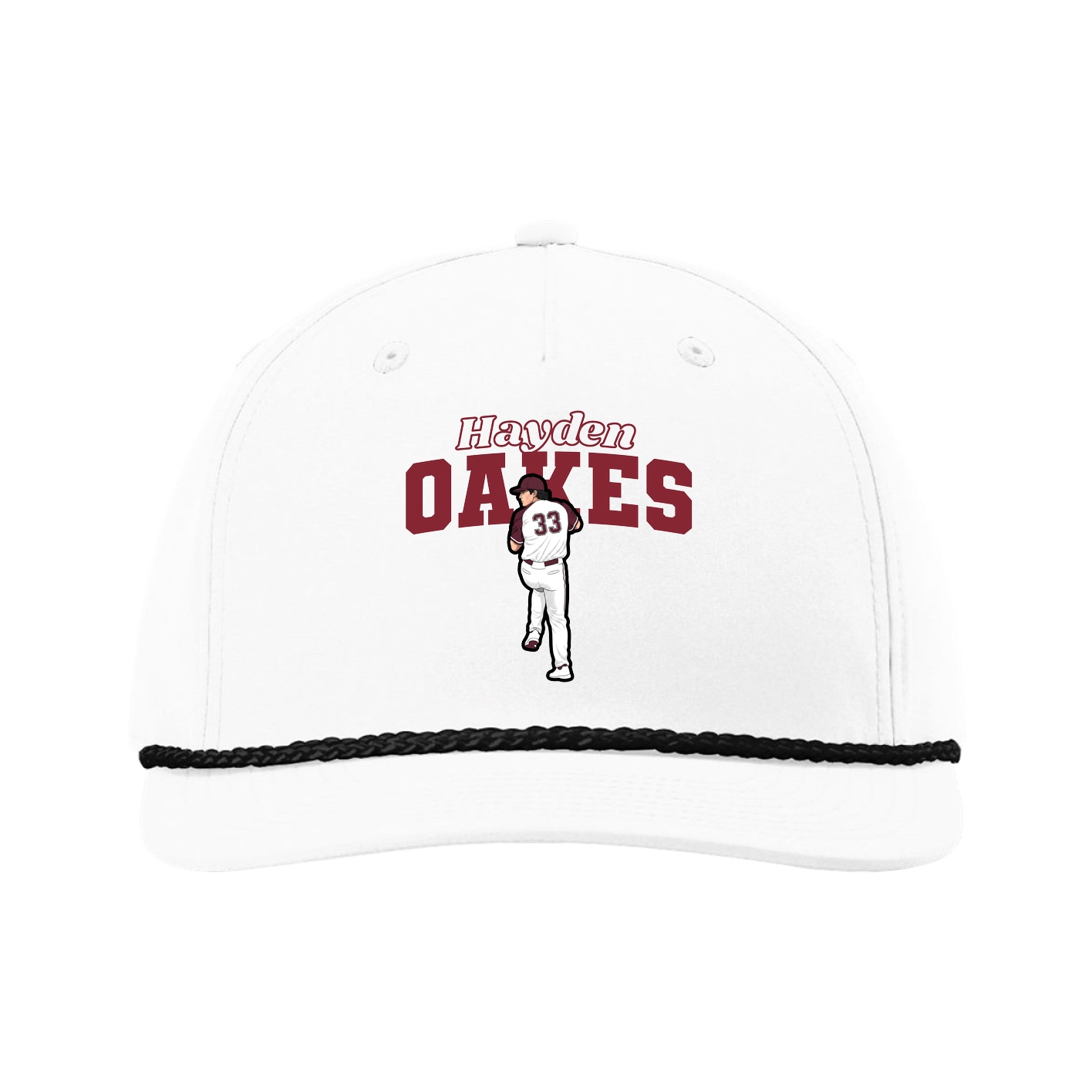 Five-Panel Classic Rope Cap — Name Arch in White