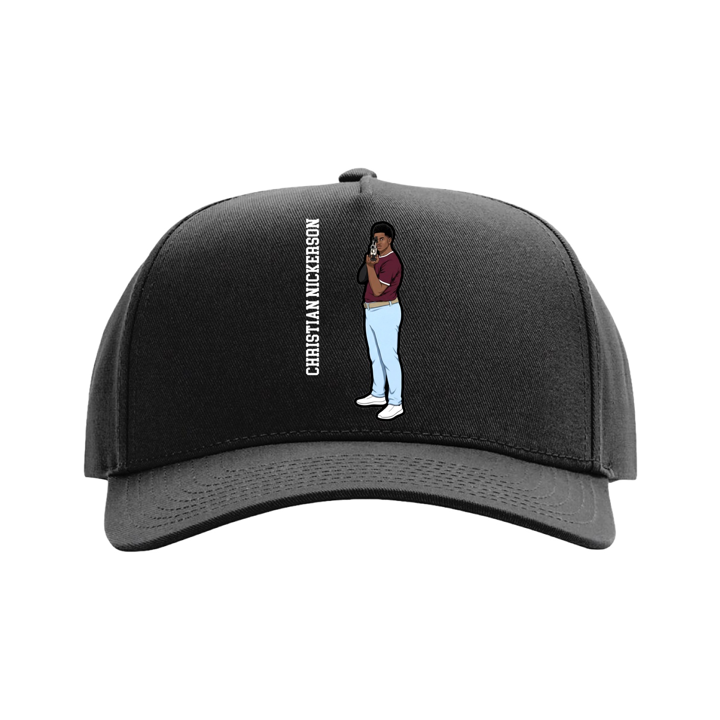 Full Fabric Five-Panel Champ Cap — Name Vertical in Black