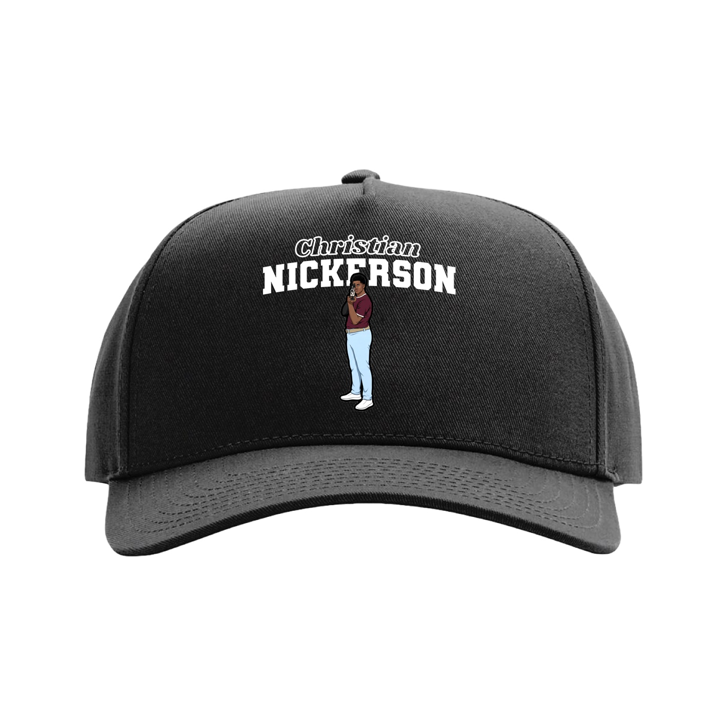 Full Fabric Five-Panel Champ Cap — Name Arch in Black